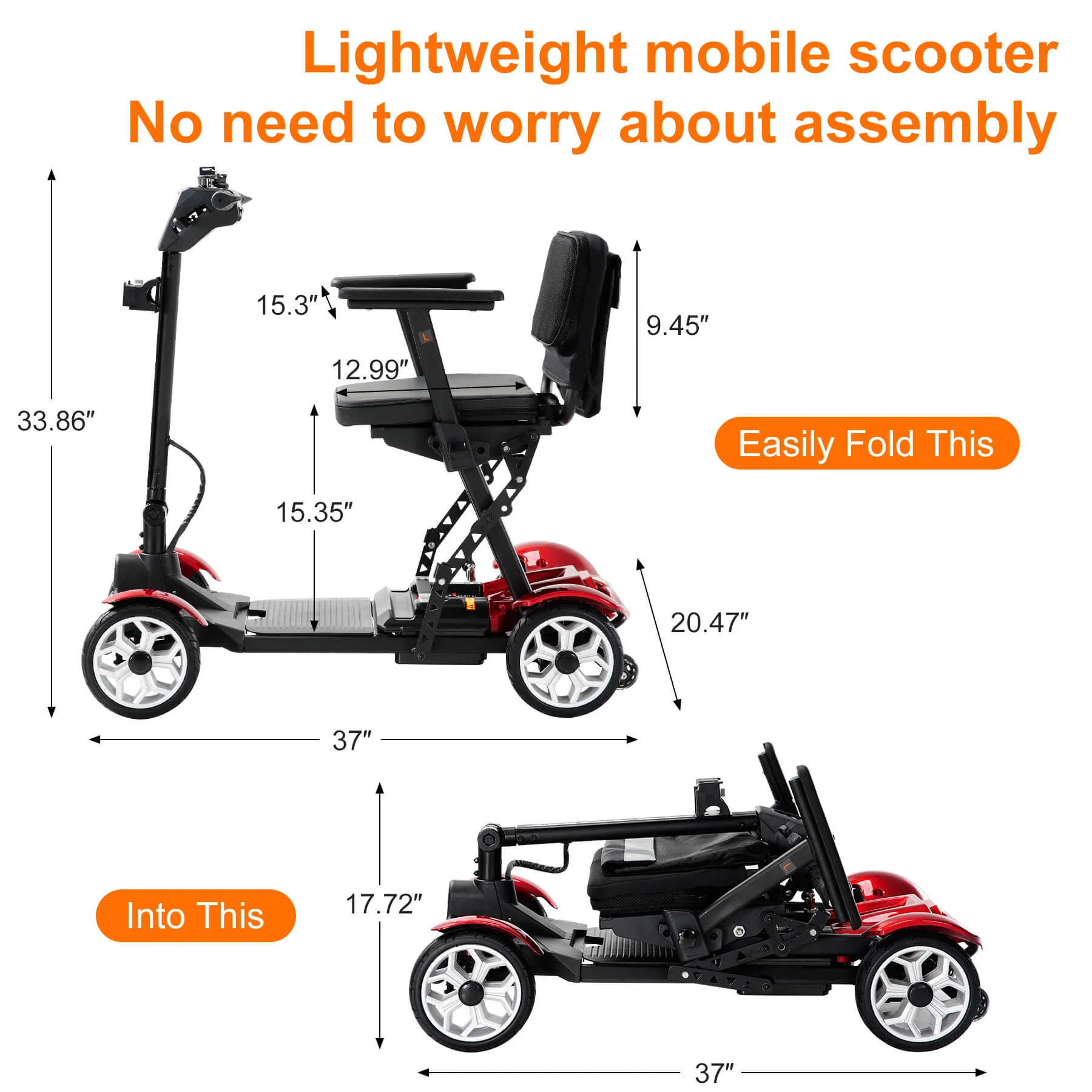 25-Mile All-Terrain Power Mobility Scooter for Seniors with 300lbs Capacity & 3-Second Fold, Ultralight 45lbs - Image 10