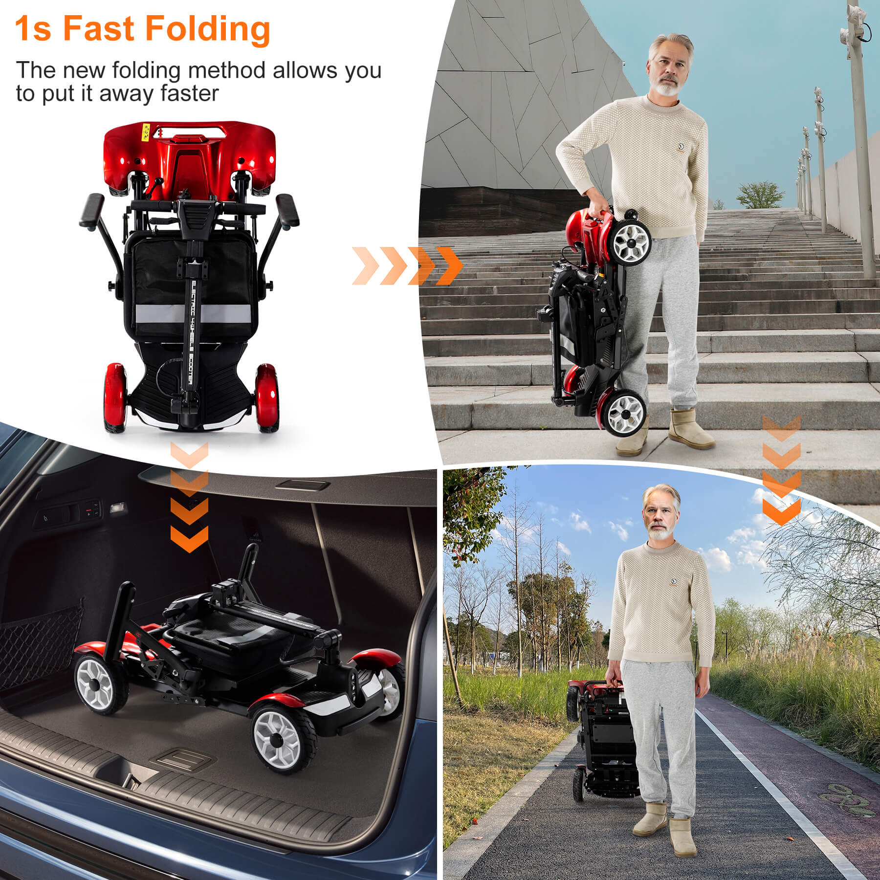 25-Mile All-Terrain Power Mobility Scooter for Seniors with 300lbs Capacity & 3-Second Fold, Ultralight 45lbs - Image 4