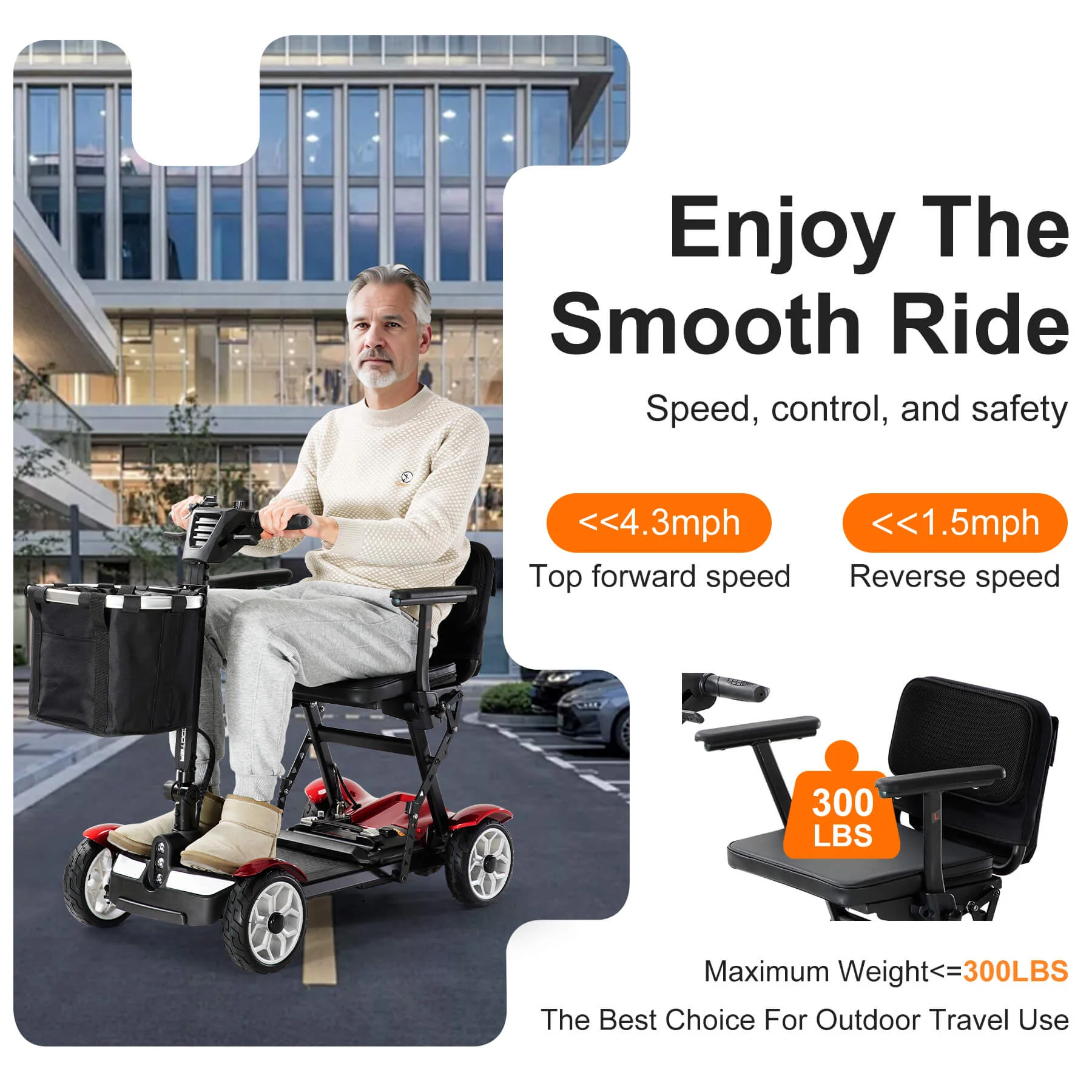 25-Mile All-Terrain Power Mobility Scooter for Seniors with 300lbs Capacity & 3-Second Fold, Ultralight 45lbs - Image 7