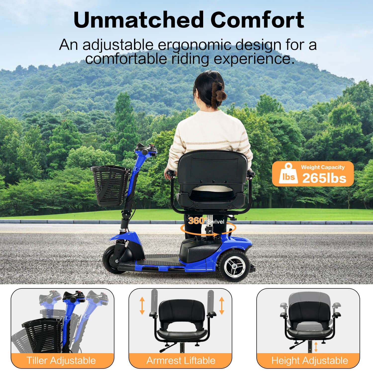 3 Wheel Mobility Scooter, Electric Senior Scooters, Foldable and Compact for Adult Travel - Image 7