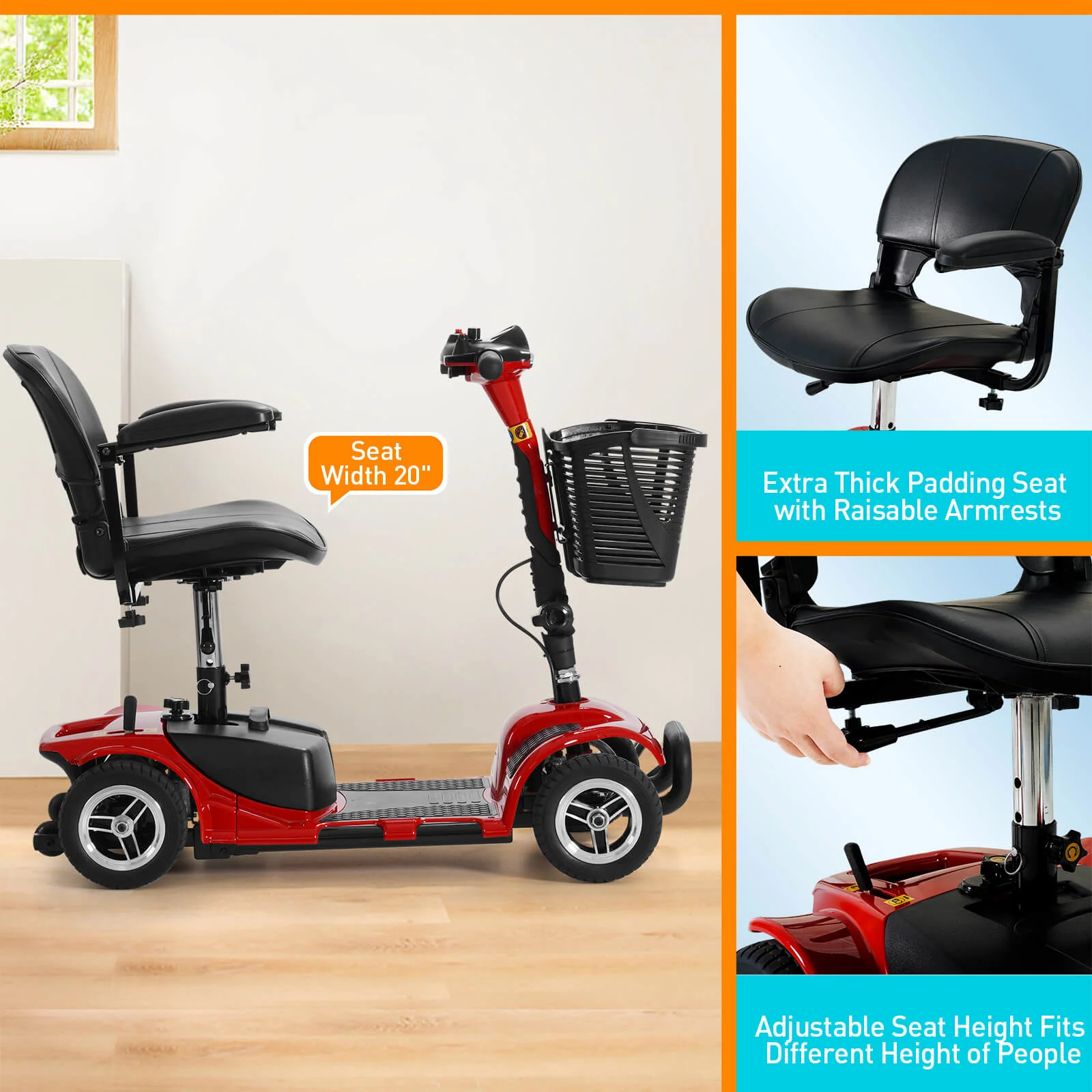 4-Wheel Electric Mobility Scooter for Seniors, Portable, Collapsible and Compact for Travel - Image 10