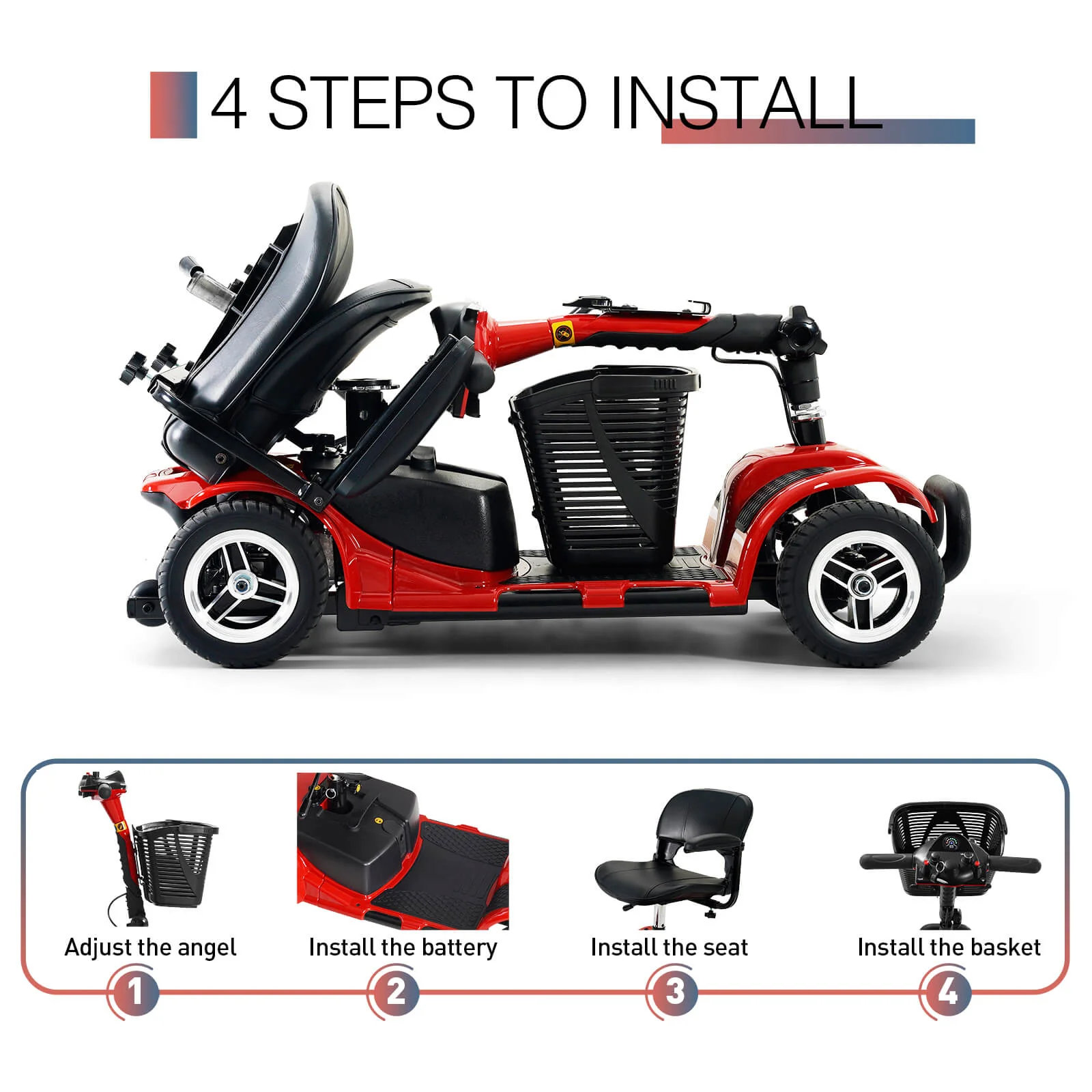 4-Wheel Electric Mobility Scooter for Seniors, Portable, Collapsible and Compact for Travel - Image 11