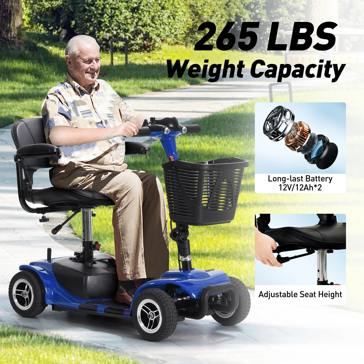 4-Wheel Electric Mobility Scooter for Seniors, Portable, Collapsible and Compact for Travel - Image 17