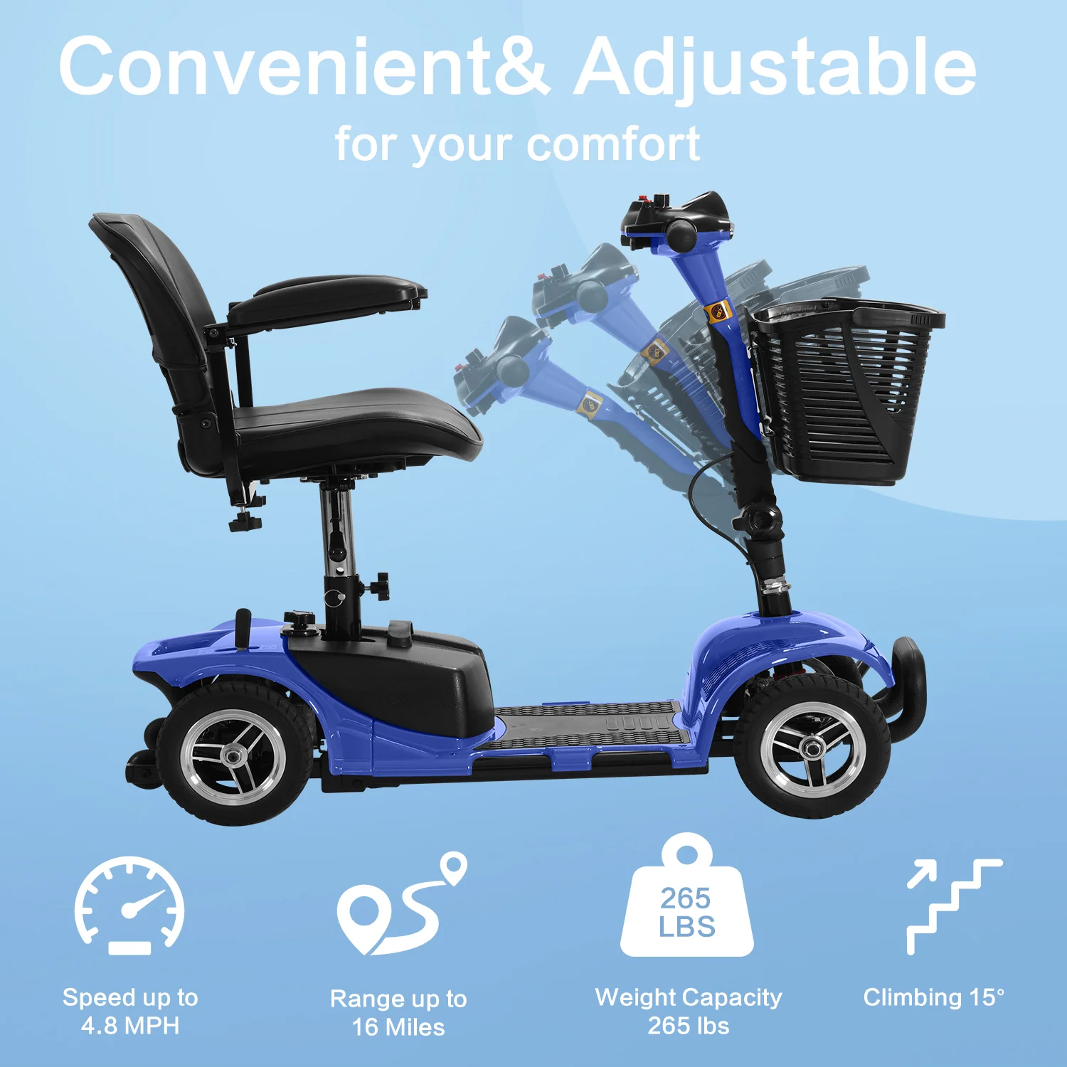 4-Wheel Electric Mobility Scooter for Seniors, Portable, Collapsible and Compact for Travel - Image 19