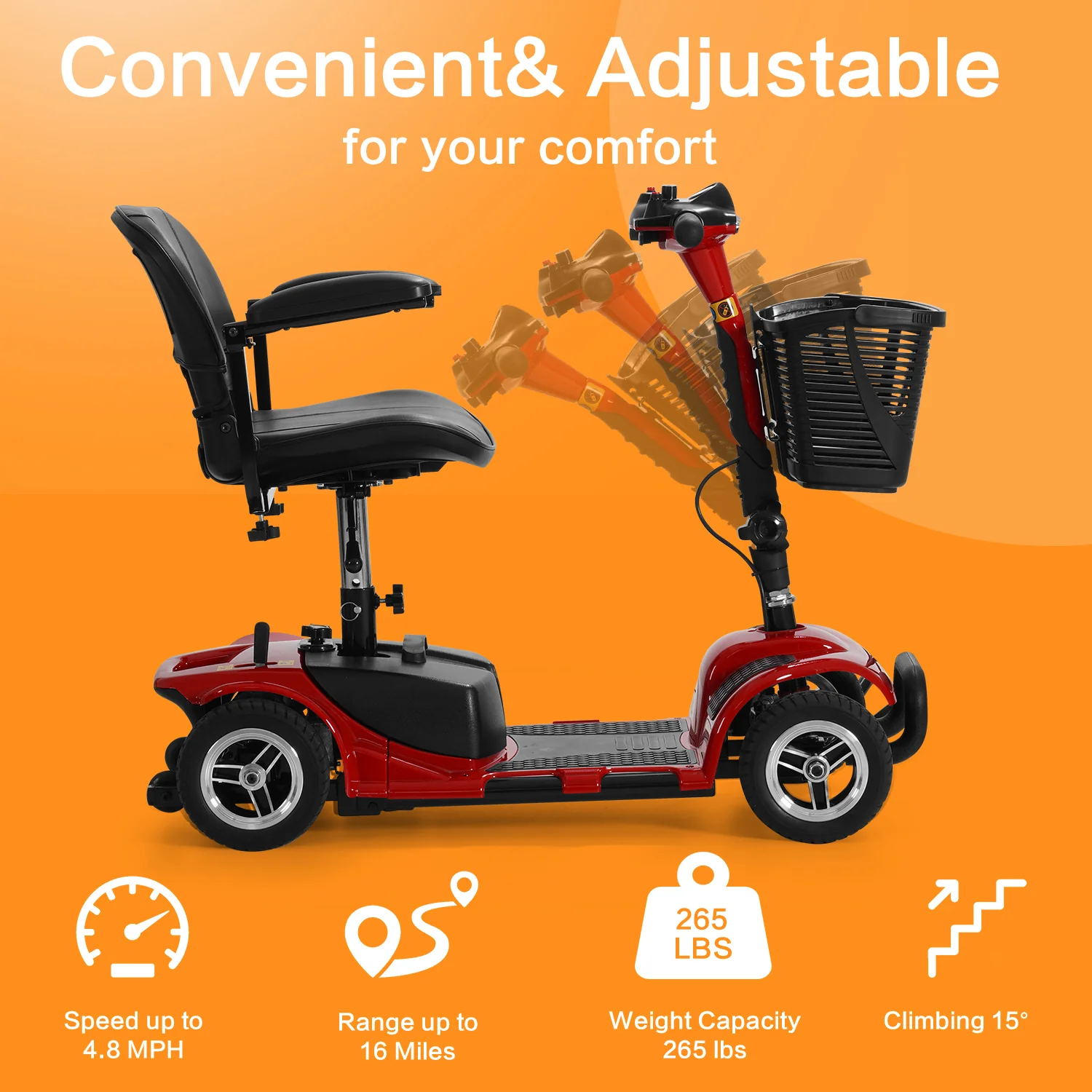 4-Wheel Electric Mobility Scooter for Seniors, Portable, Collapsible and Compact for Travel - Image 4