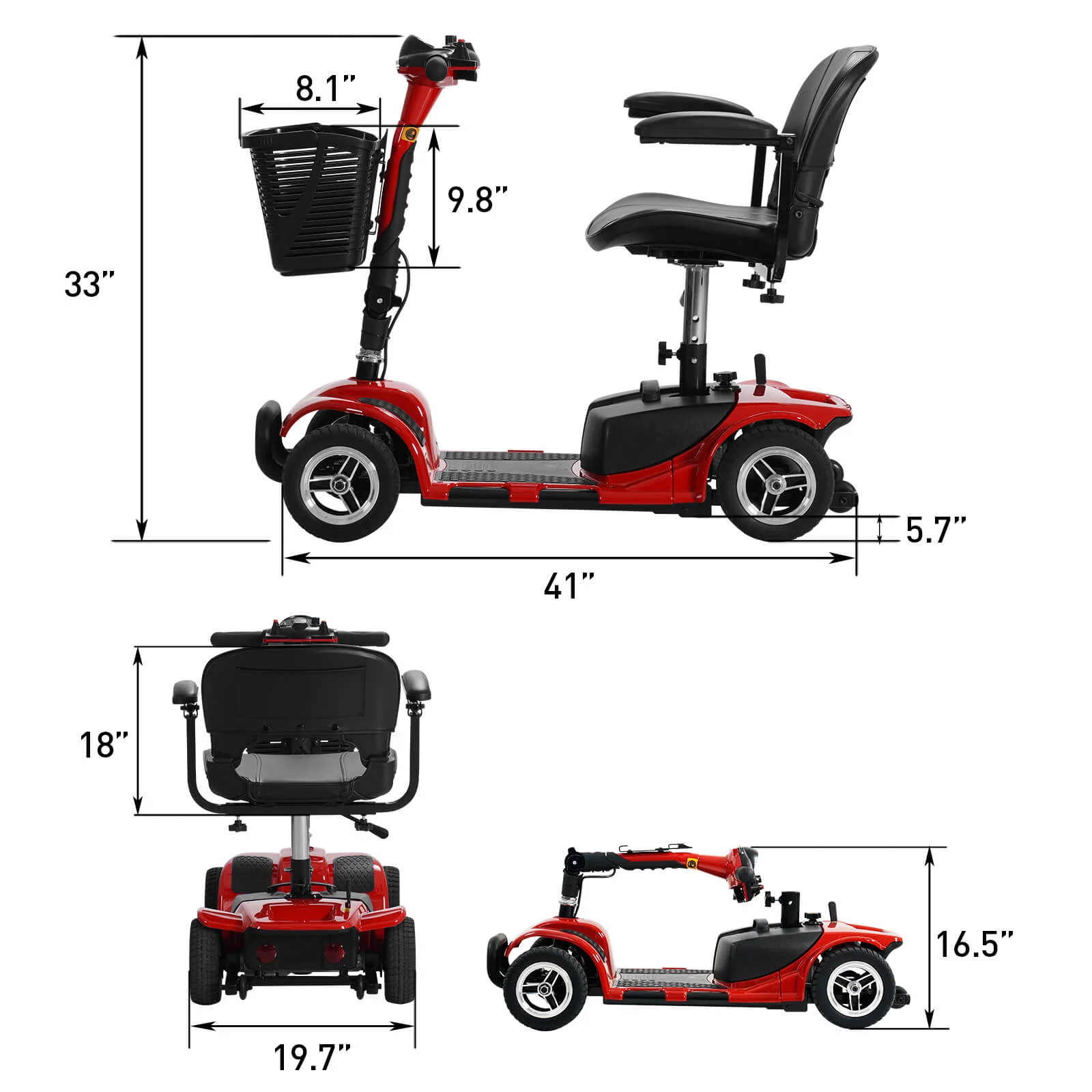 4-Wheel Electric Mobility Scooter for Seniors, Portable, Collapsible and Compact for Travel - Image 5