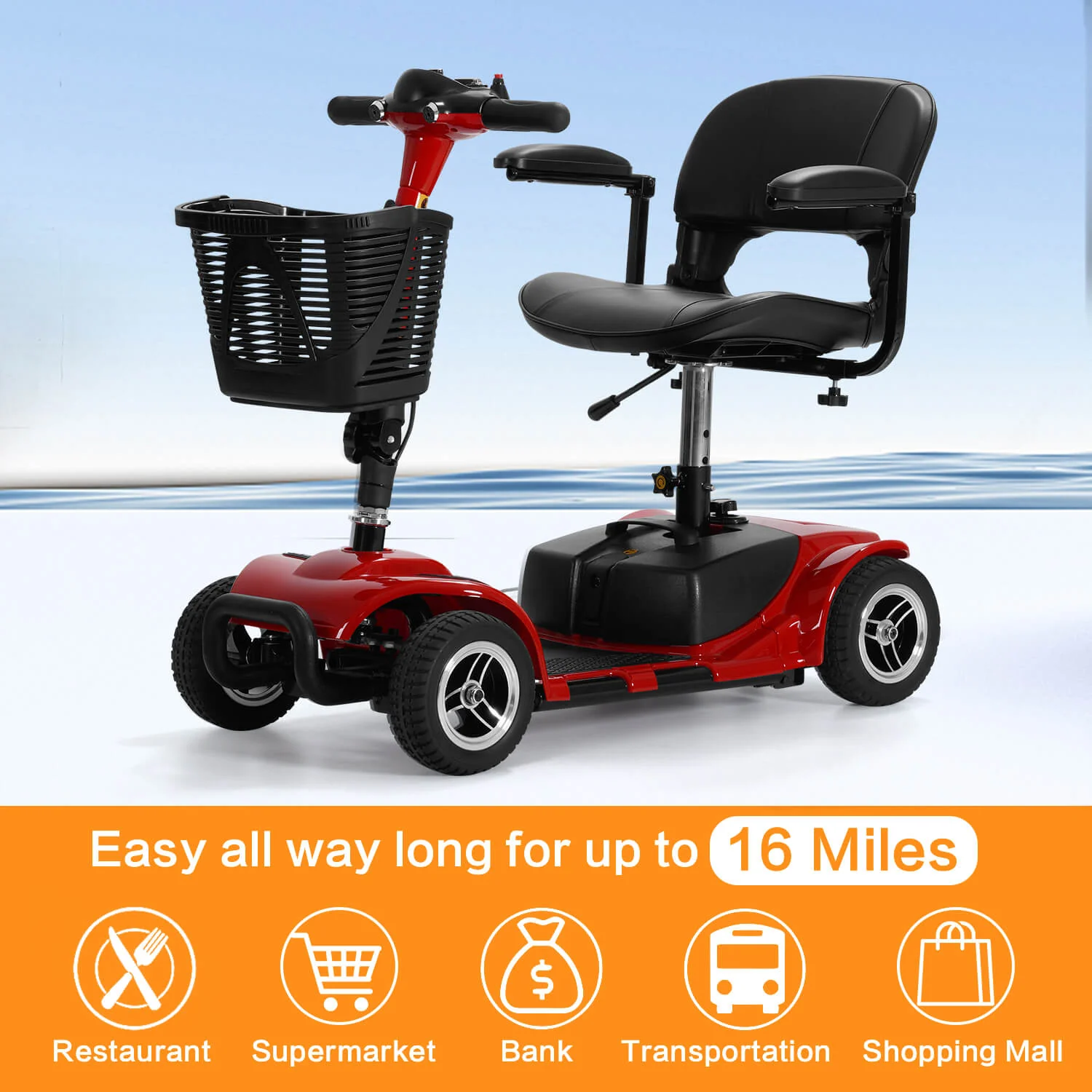 4-Wheel Electric Mobility Scooter for Seniors, Portable, Collapsible and Compact for Travel - Image 6
