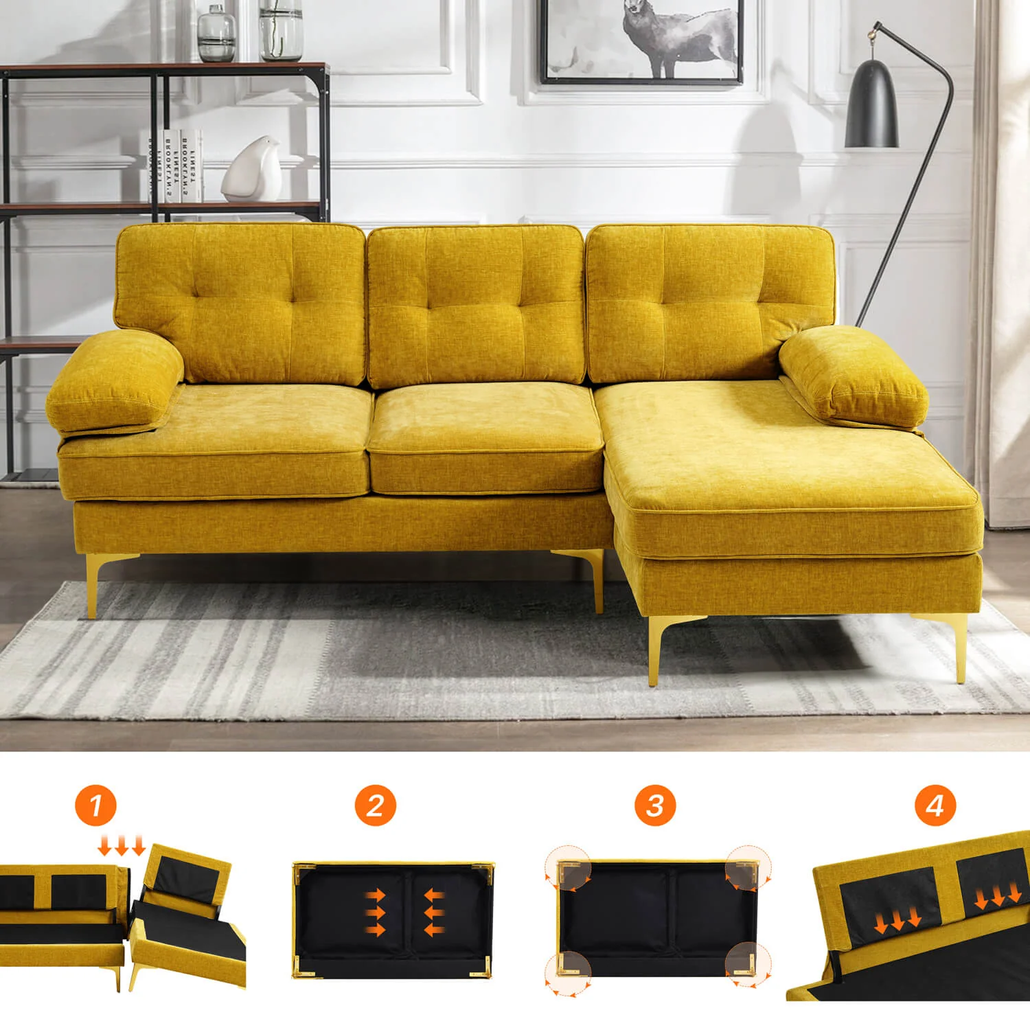 85" Sectional Couch Sofa for Living Room with Reversible Chaise - Image 10