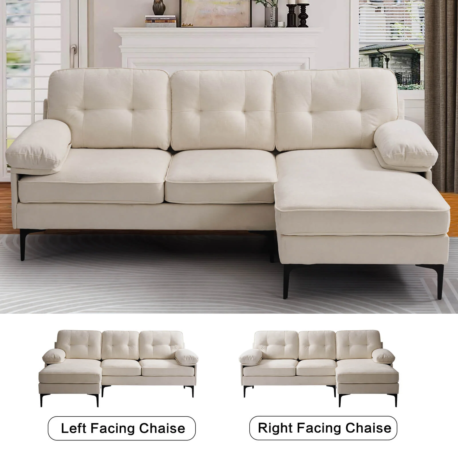 85" Sectional Couch Sofa for Living Room with Reversible Chaise - Image 15