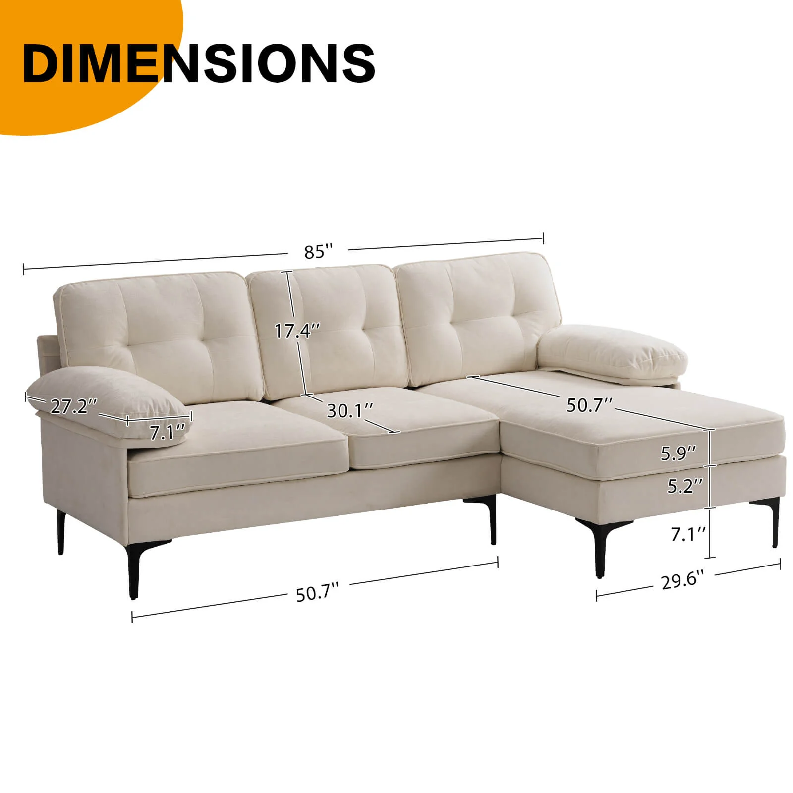 85" Sectional Couch Sofa for Living Room with Reversible Chaise - Image 19