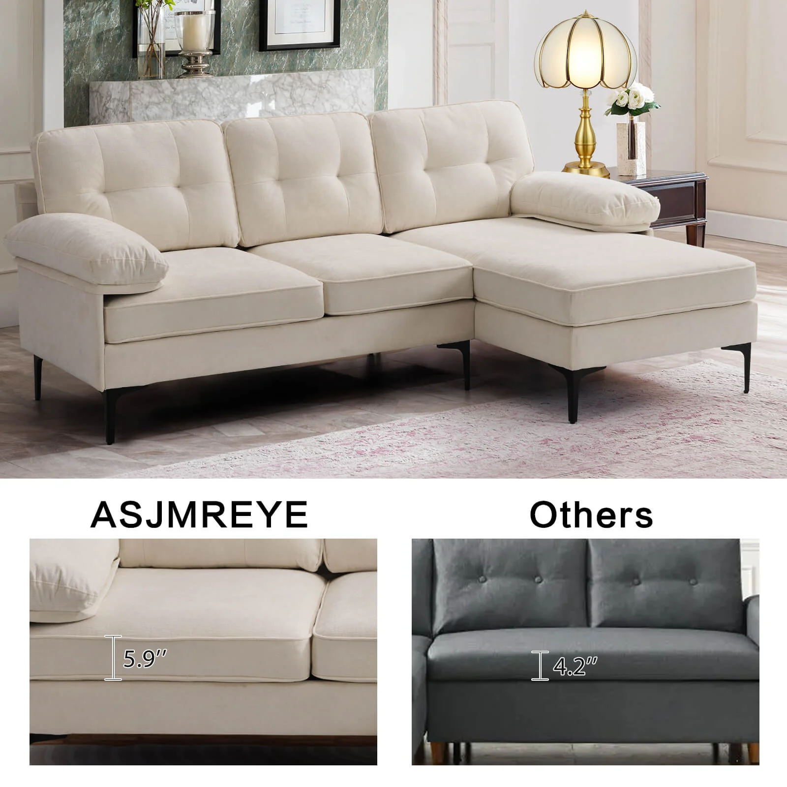85" Sectional Couch Sofa for Living Room with Reversible Chaise - Image 21