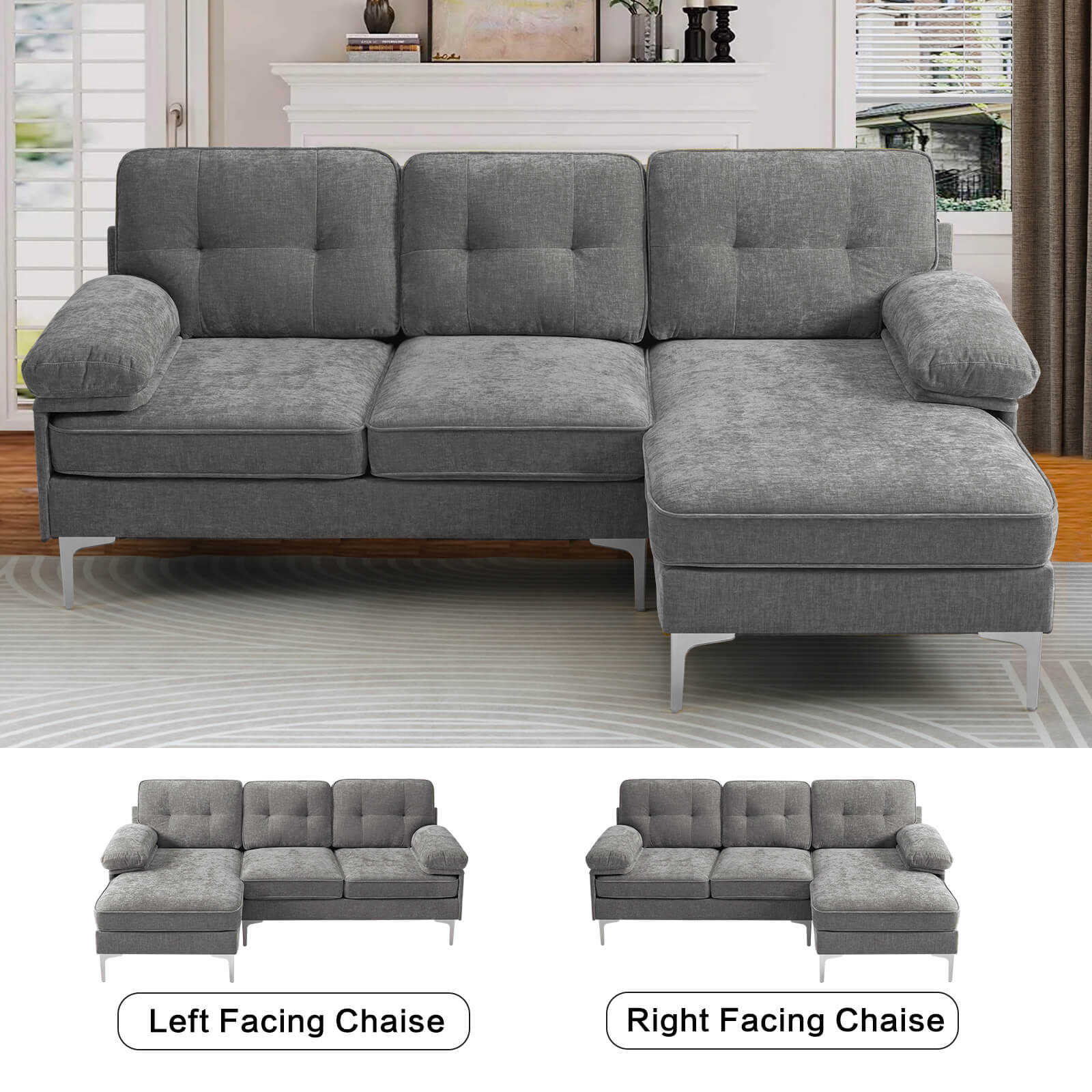 85" Sectional Couch Sofa for Living Room with Reversible Chaise - Image 26