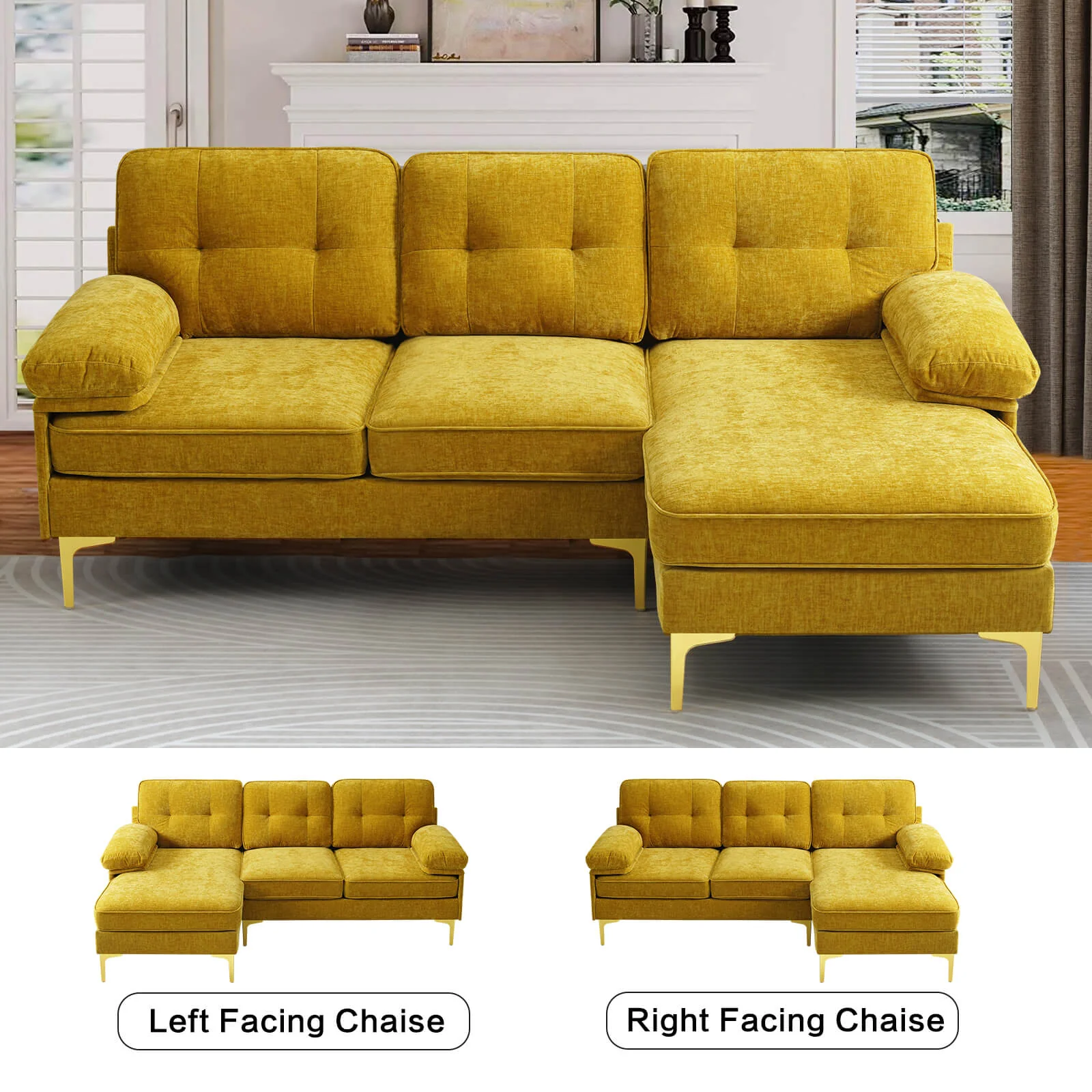 85" Sectional Couch Sofa for Living Room with Reversible Chaise - Image 3