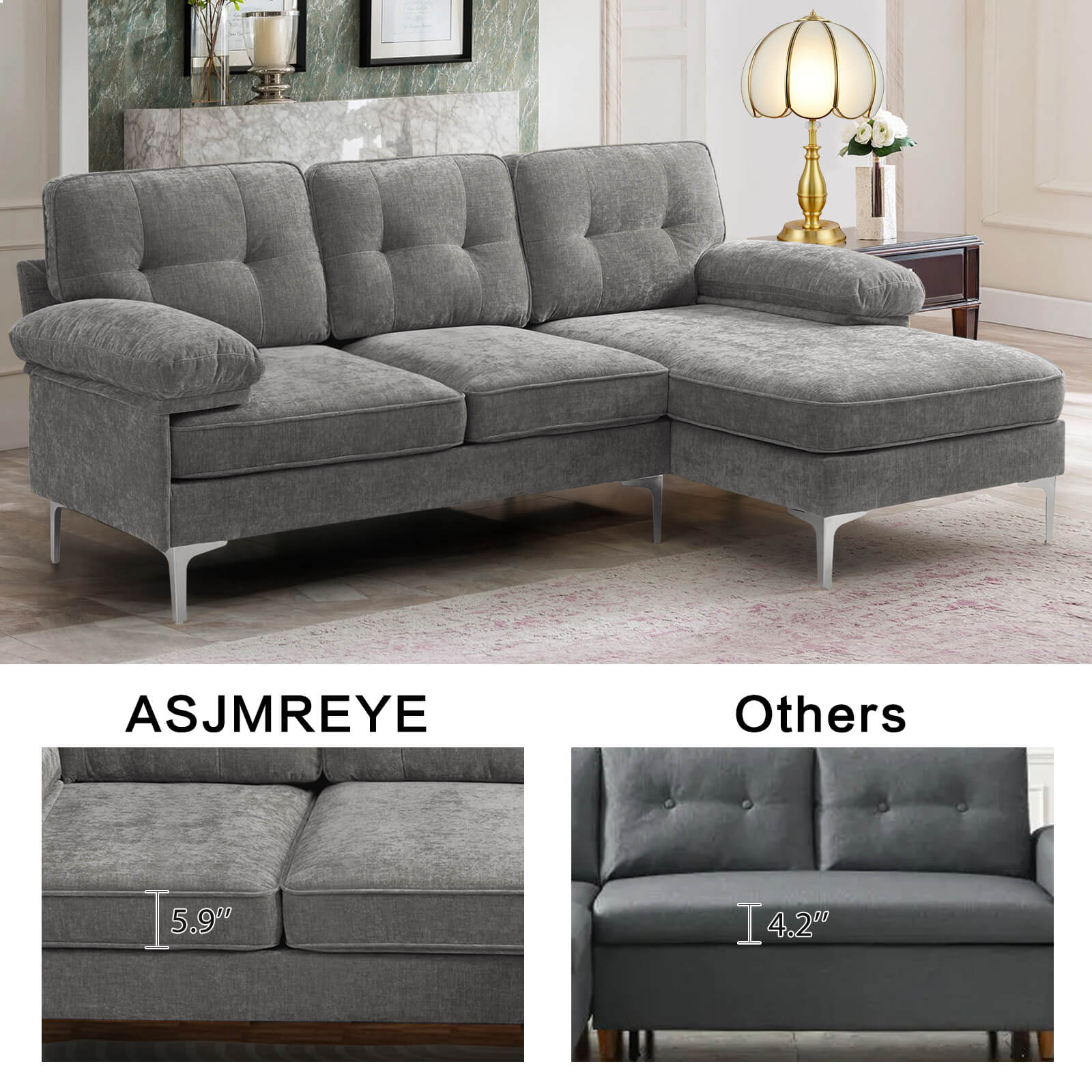 85" Sectional Couch Sofa for Living Room with Reversible Chaise - Image 34