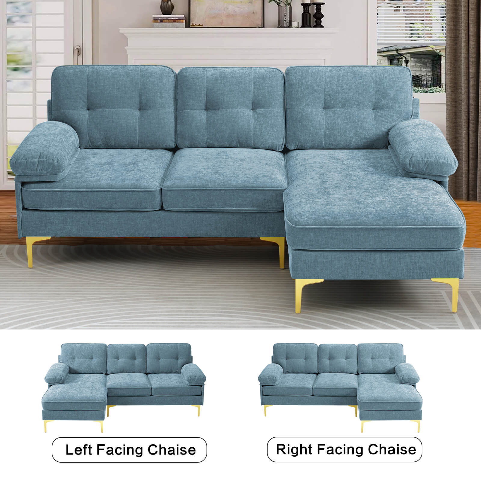 85" Sectional Couch Sofa for Living Room with Reversible Chaise - Image 37