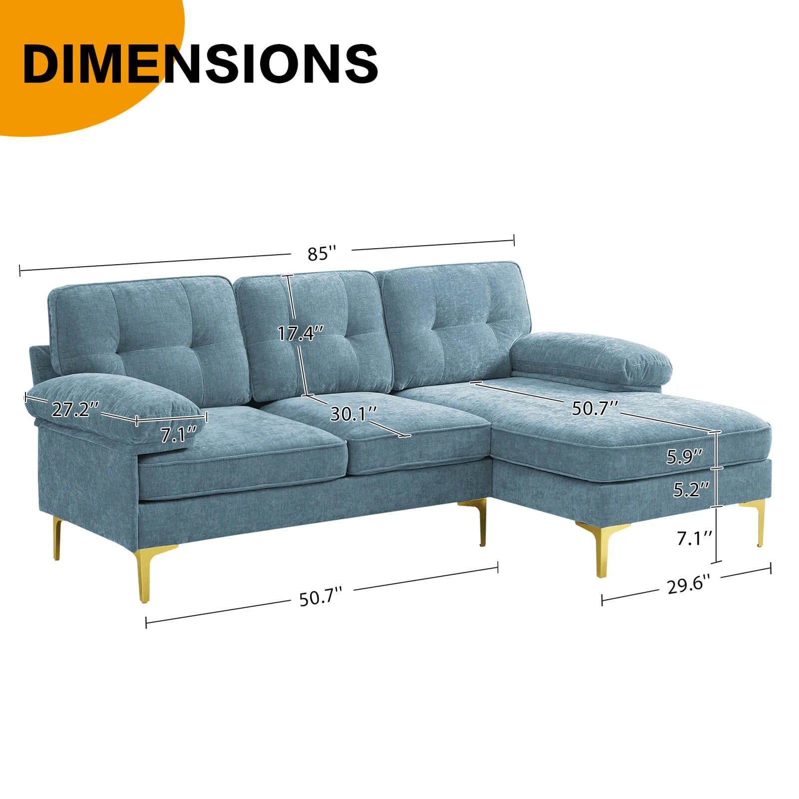 85" Sectional Couch Sofa for Living Room with Reversible Chaise - Image 41