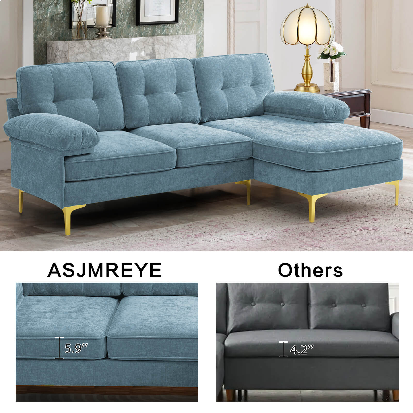 85" Sectional Couch Sofa for Living Room with Reversible Chaise - Image 45