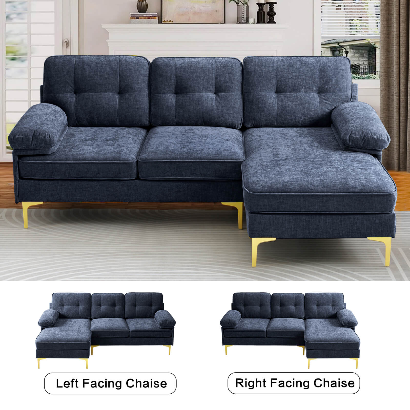 85" Sectional Couch Sofa for Living Room with Reversible Chaise - Image 48