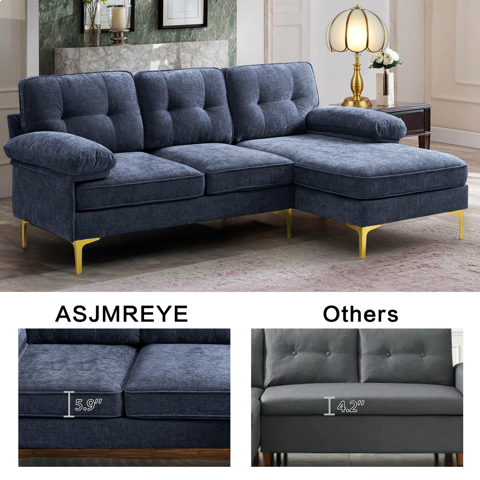 85" Sectional Couch Sofa for Living Room with Reversible Chaise - Image 56