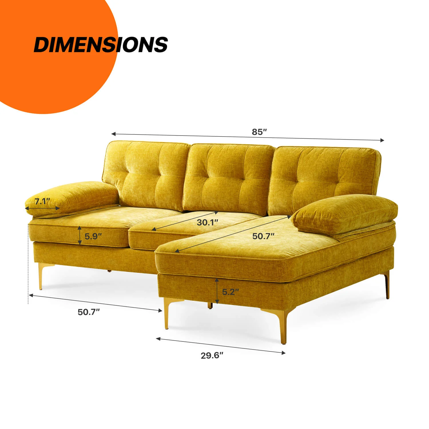 85" Sectional Couch Sofa for Living Room with Reversible Chaise - Image 7