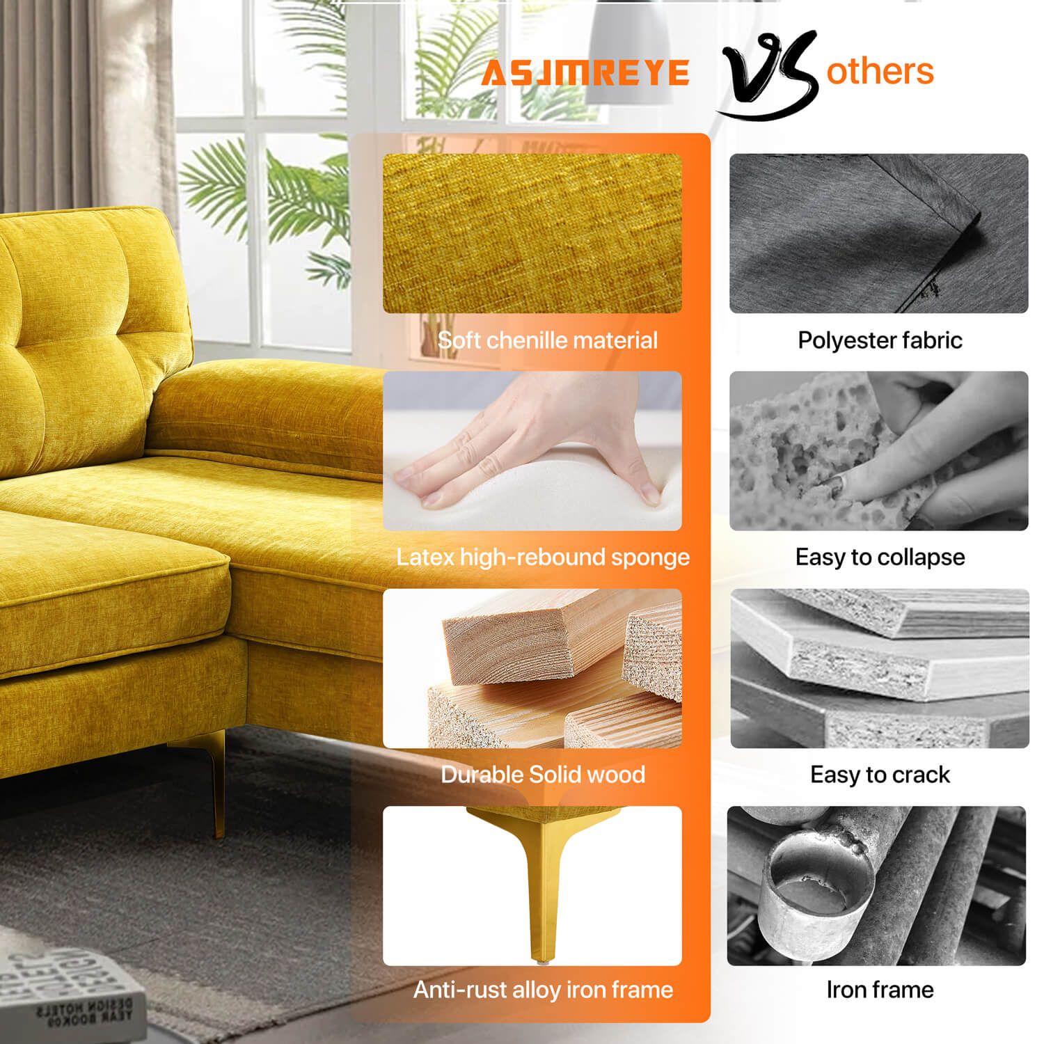 85" Sectional Couch Sofa for Living Room with Reversible Chaise - Image 8