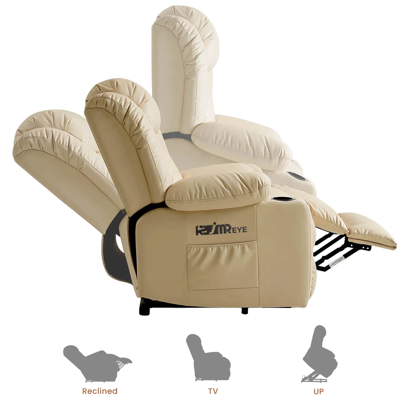 ASJMREYE Luxury Power Lift Recliner Massage Chair with Vibration Massage and Heating, Beige - Image 3