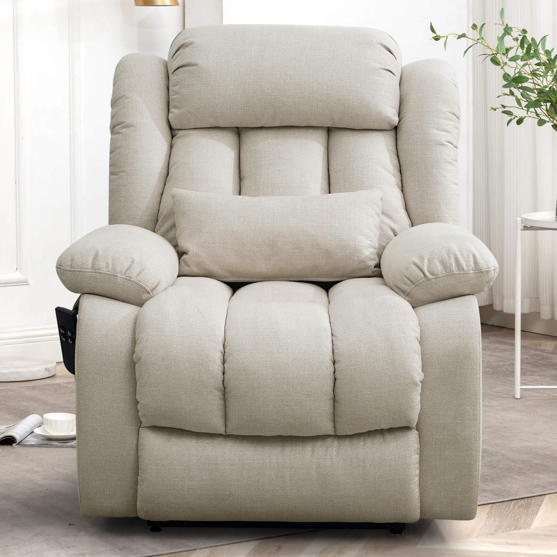 Infinite Position Dual Motor Power Lift Recliner Chair W/ Heat and Massage, Including Lumbar Pillow, Linen - Image 10