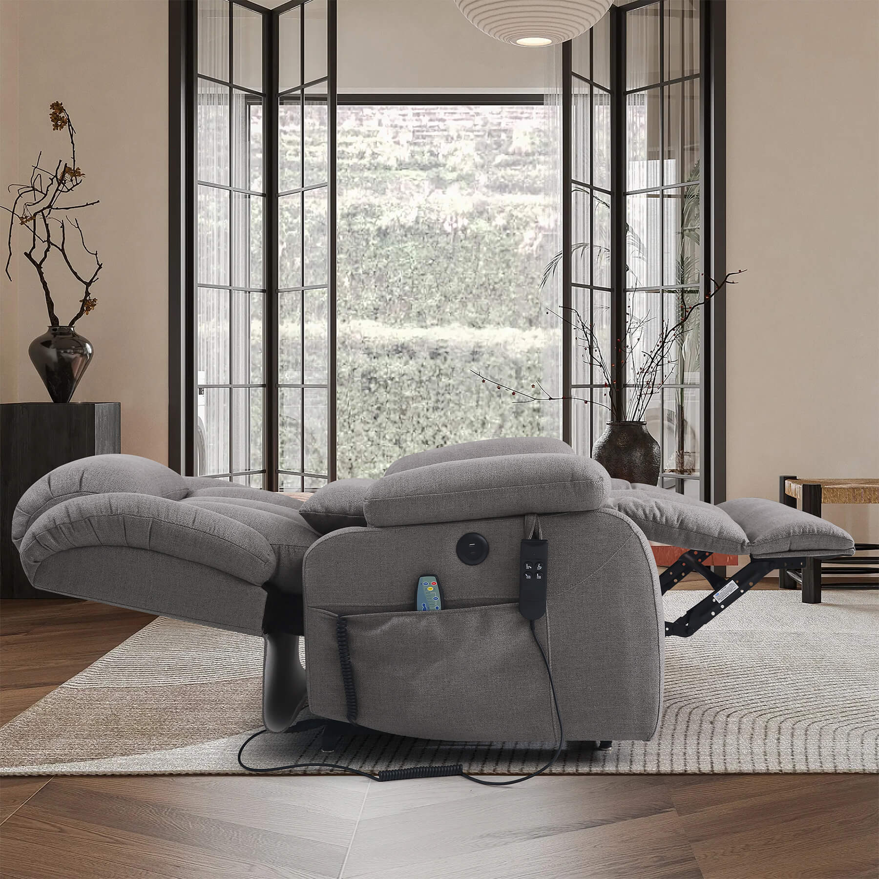 Infinite Position Dual Motor Power Lift Recliner Chair W/ Heat and Massage, Including Lumbar Pillow, Linen - Image 12