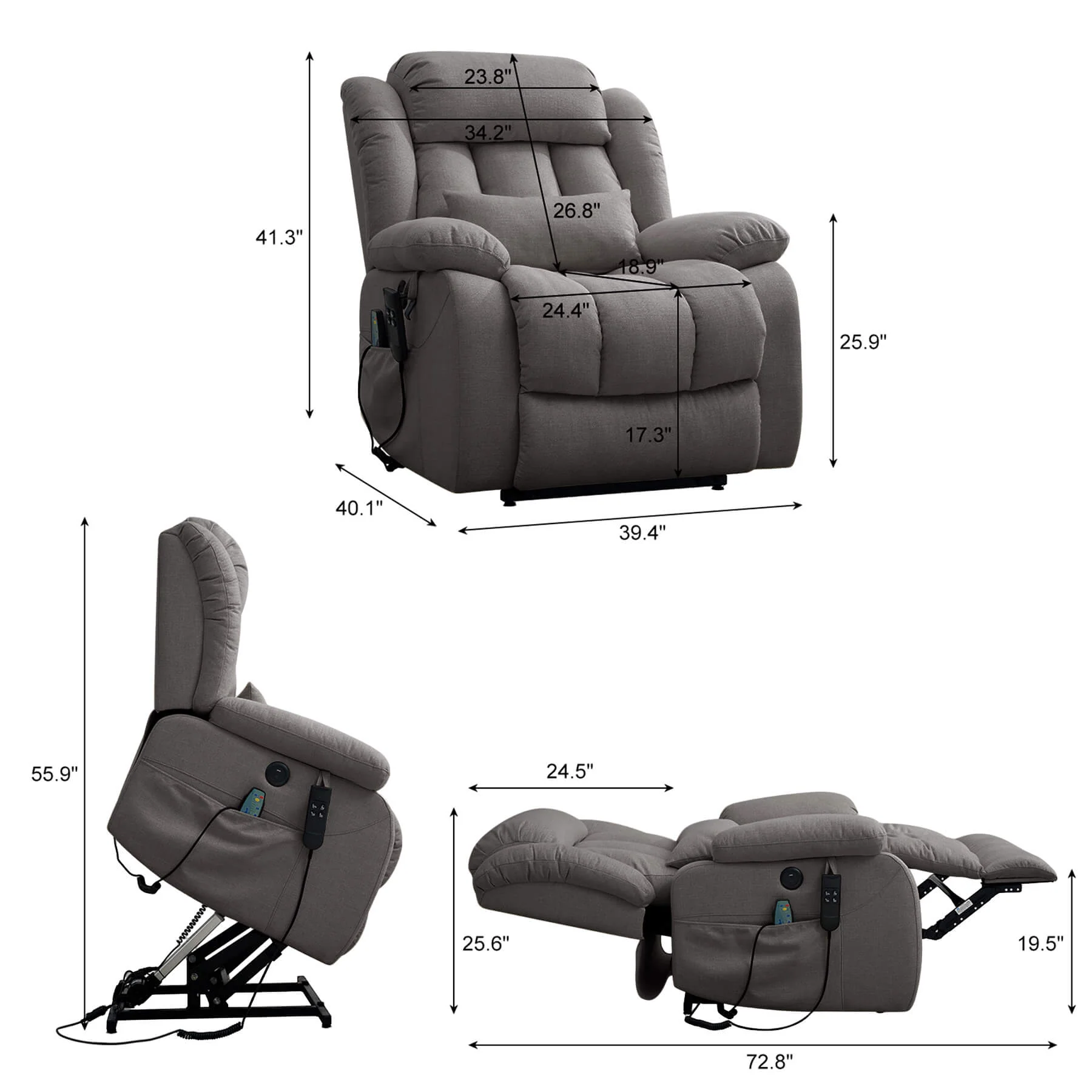 Infinite Position Dual Motor Power Lift Recliner Chair W/ Heat and Massage, Including Lumbar Pillow, Linen - Image 13
