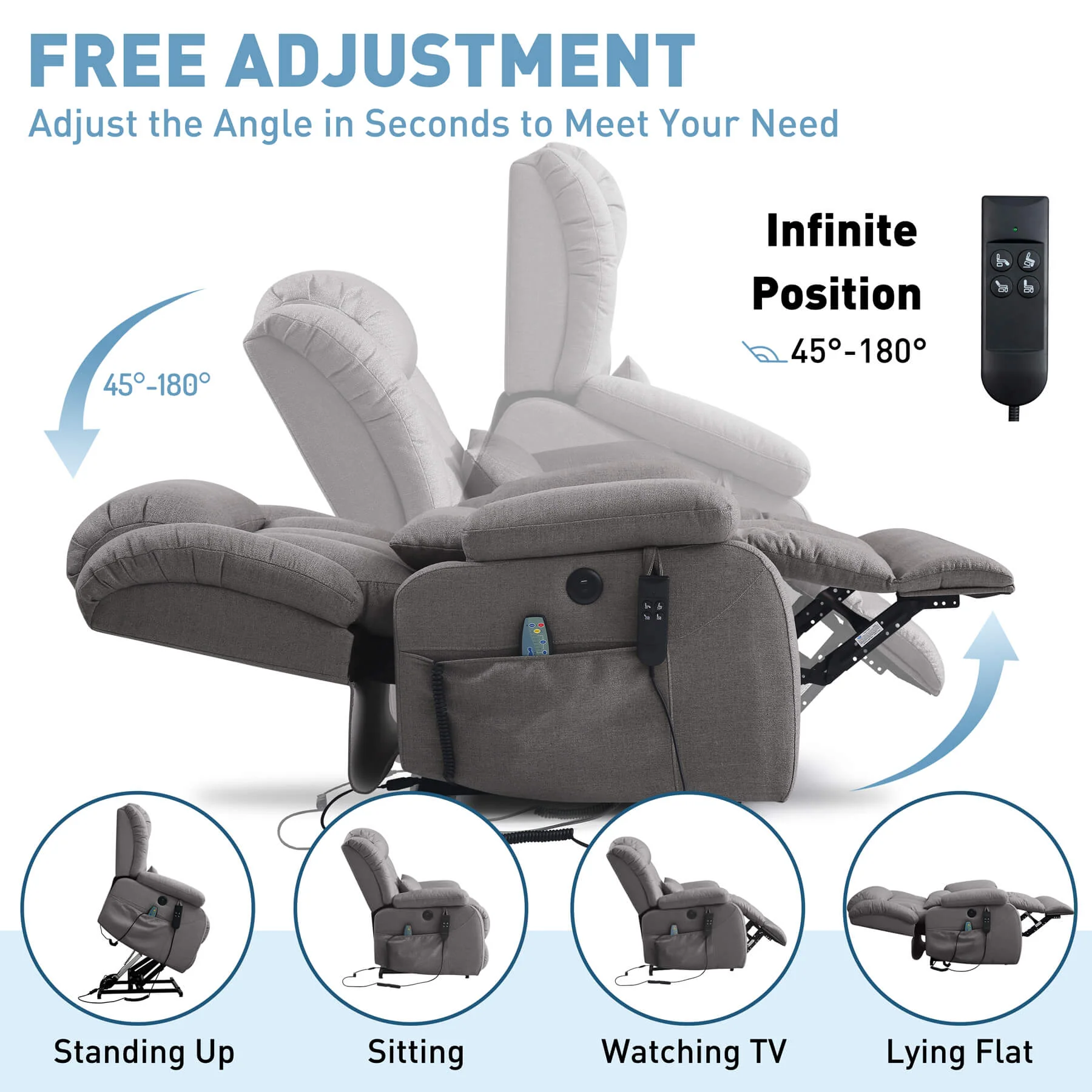 Infinite Position Dual Motor Power Lift Recliner Chair W/ Heat and Massage, Including Lumbar Pillow, Linen - Image 14