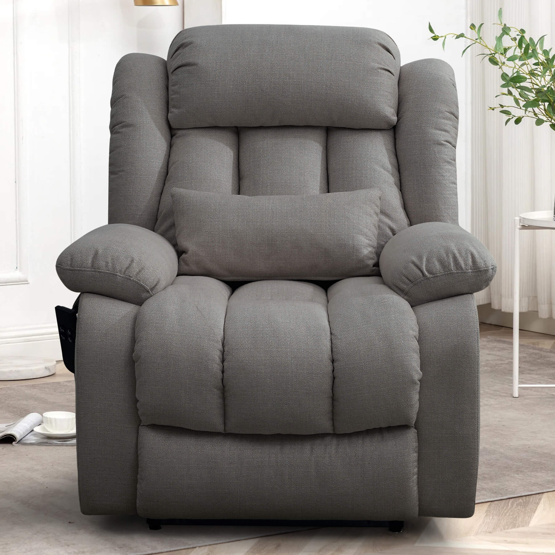 Infinite Position Dual Motor Power Lift Recliner Chair W/ Heat and Massage, Including Lumbar Pillow, Linen - Image 20