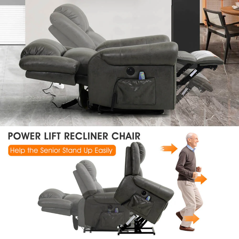 Infinite Position Lift Recliner Chair with Rivet W/ Massage and Heating, Power by Dual Motor, Fabric, Grey - Image 11