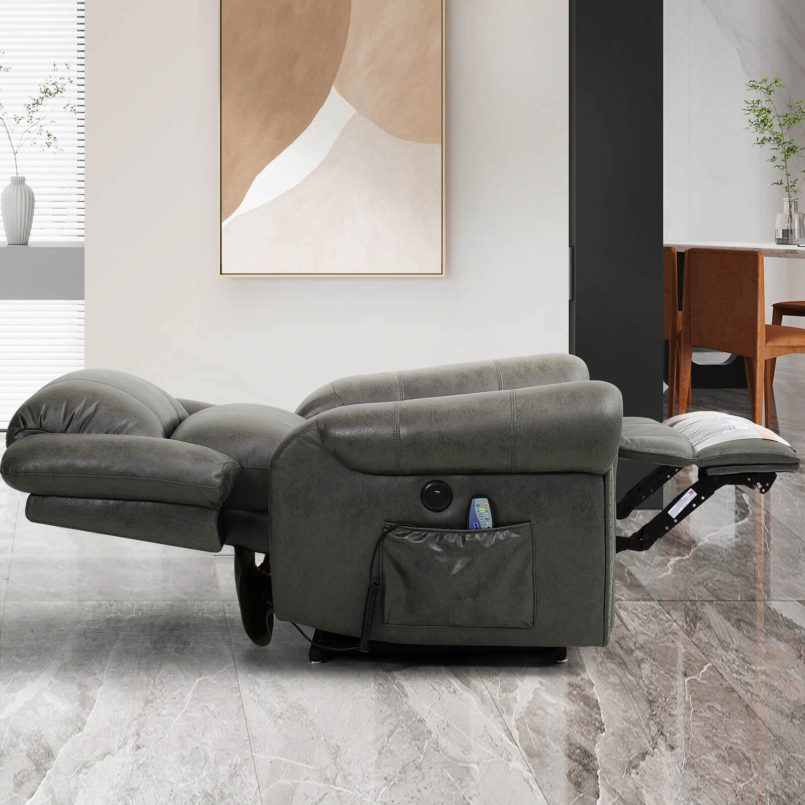 Infinite Position Lift Recliner Chair with Rivet W/ Massage and Heating, Power by Dual Motor, Fabric, Grey - Image 3