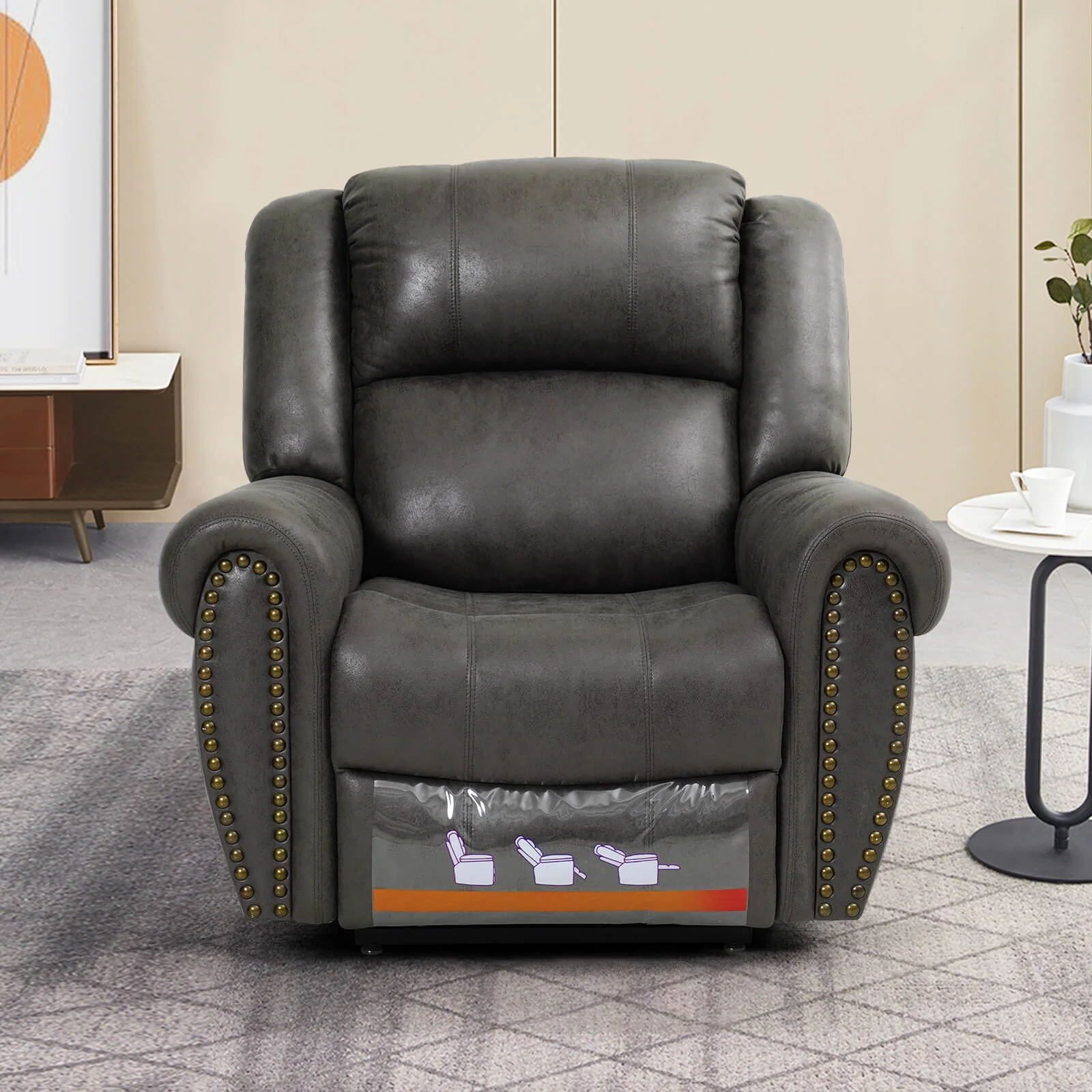 Infinite Position Lift Recliner Chair with Rivet W/ Massage and Heating, Power by Dual Motor, Fabric, Grey - Image 7