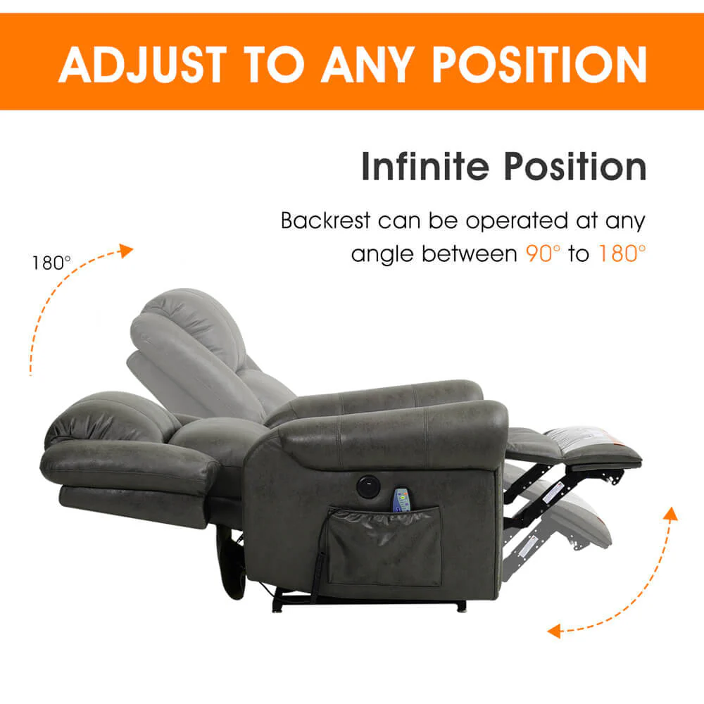 Infinite Position Lift Recliner Chair with Rivet W/ Massage and Heating, Power by Dual Motor, Fabric, Grey - Image 8