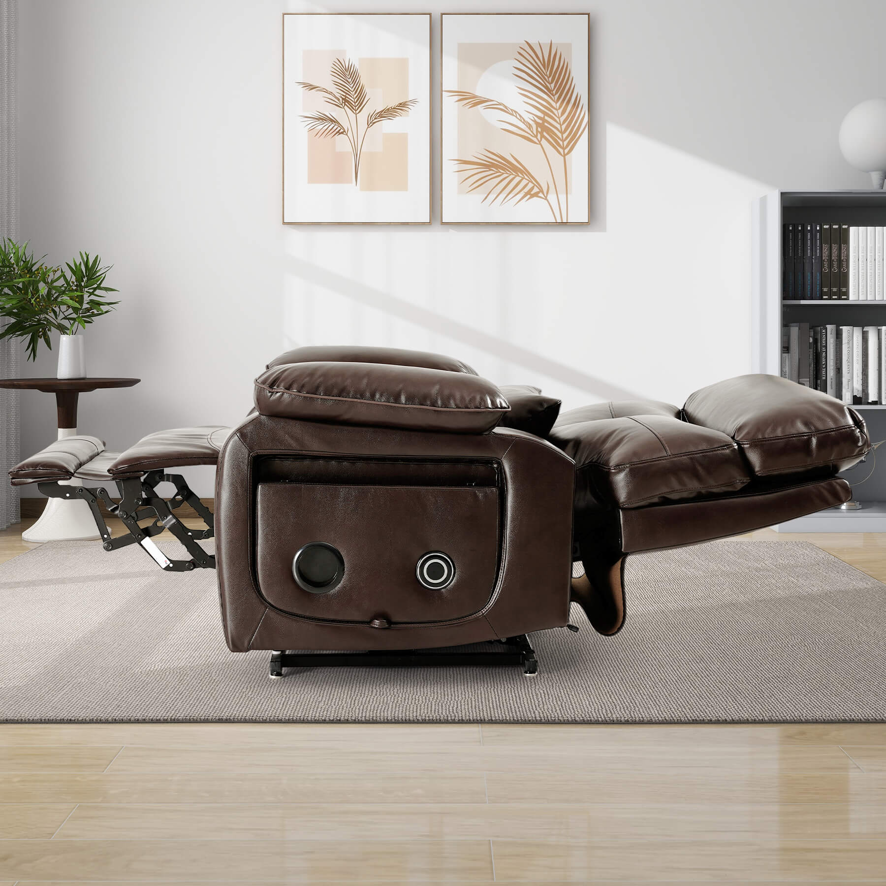 Infinite Position Power Lift Recliner Chair W/ Wireless Charger & Cup Holder, Vibration Massage & Heating, Genuine Leather - Image 12