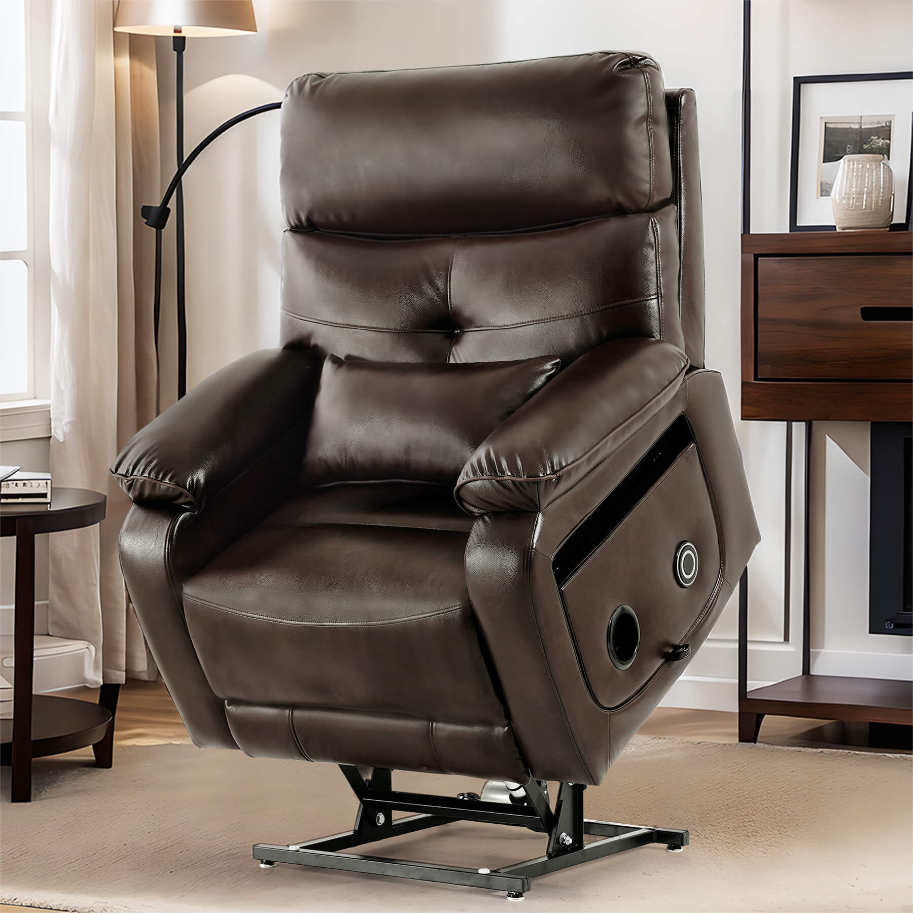 Infinite Position Power Lift Recliner Chair W/ Wireless Charger & Cup Holder, Vibration Massage & Heating, Genuine Leather - Image 20