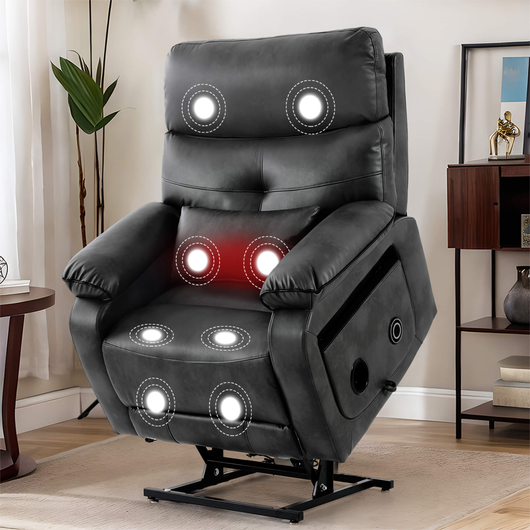 Infinite Position Power Lift Recliner Chair W/ Wireless Charger & Cup Holder, Vibration Massage & Heating, Genuine Leather - Image 21