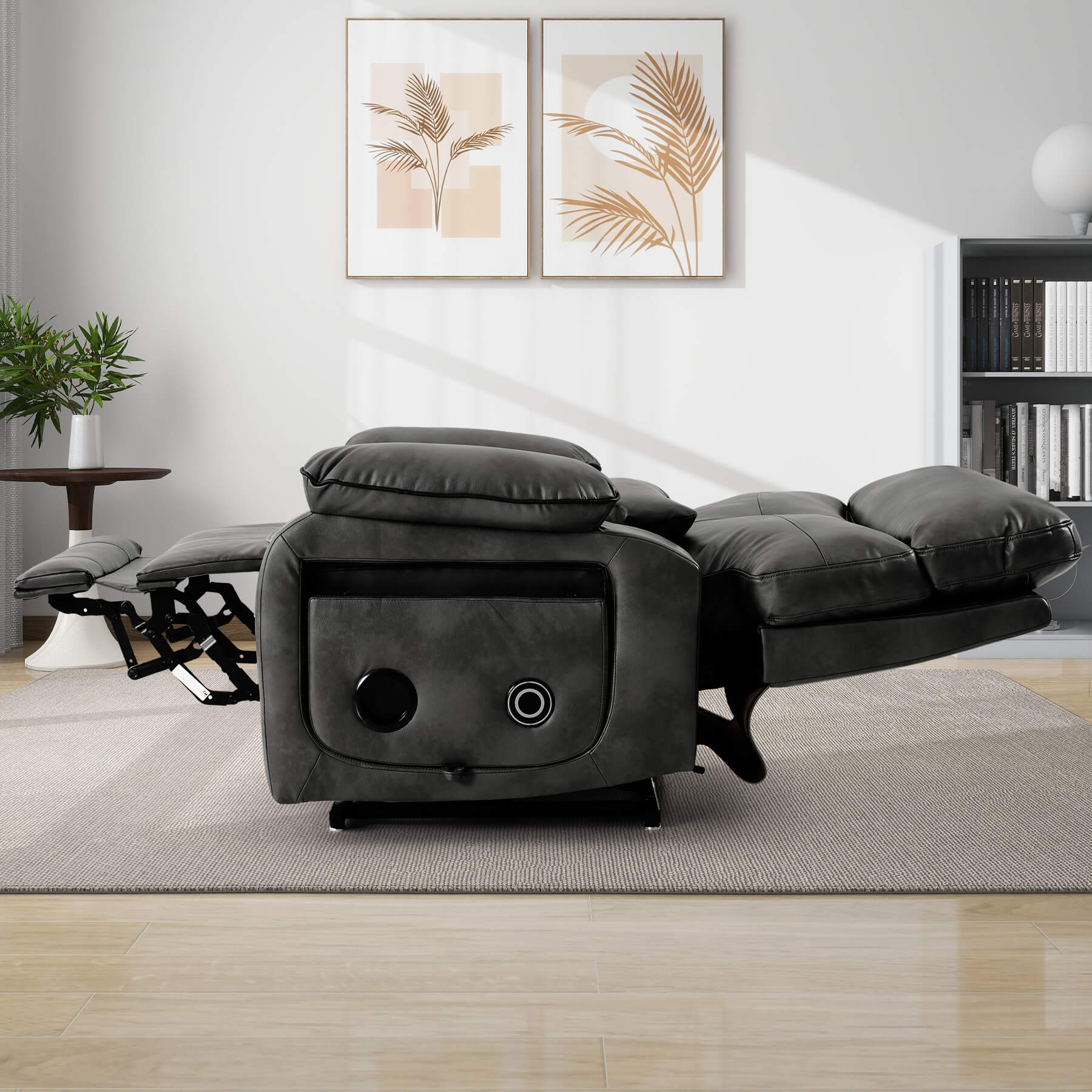 Infinite Position Power Lift Recliner Chair W/ Wireless Charger & Cup Holder, Vibration Massage & Heating, Genuine Leather - Image 22
