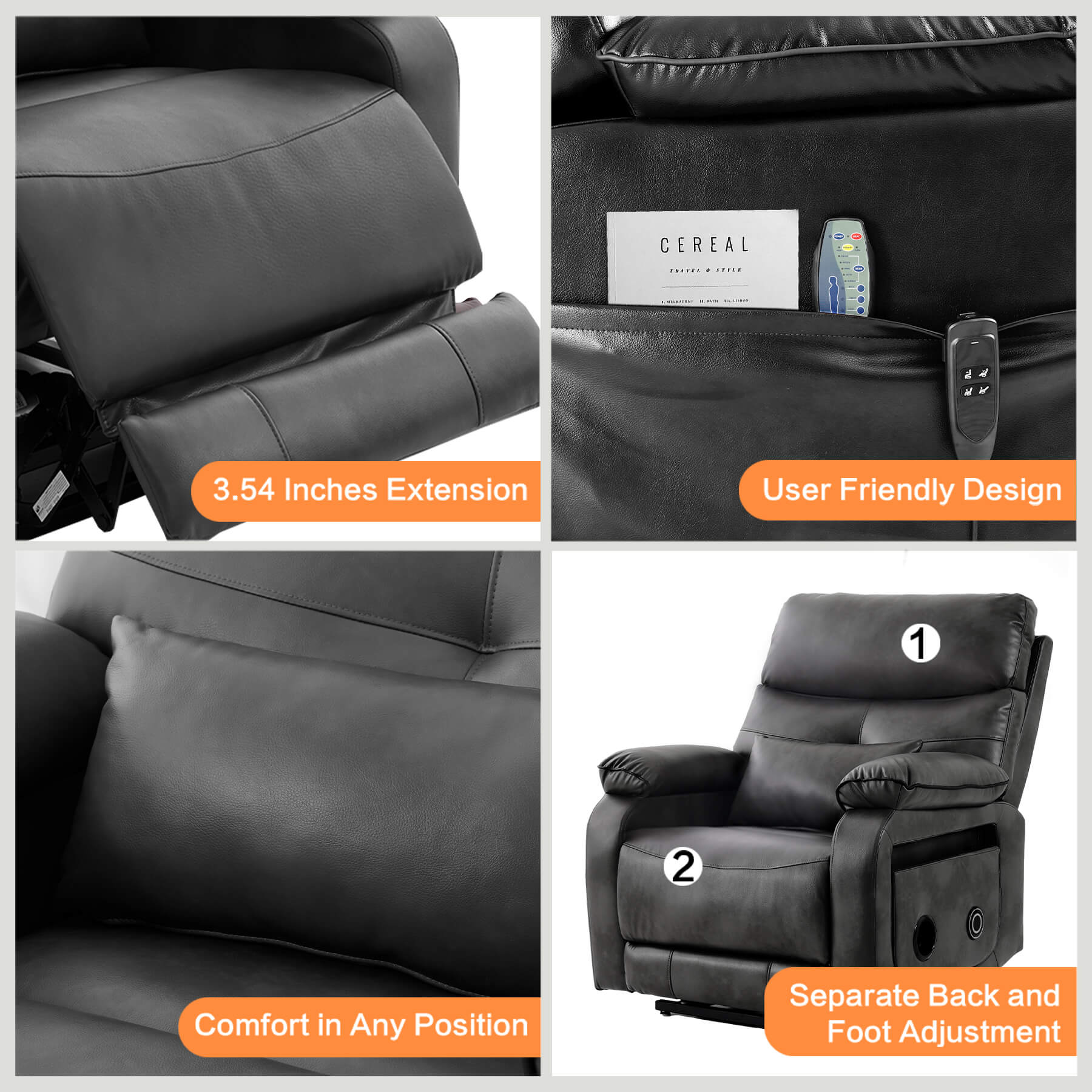 Infinite Position Power Lift Recliner Chair W/ Wireless Charger & Cup Holder, Vibration Massage & Heating, Genuine Leather - Image 29