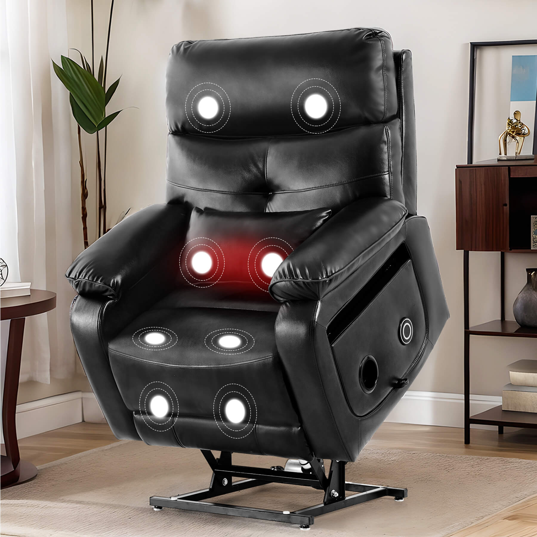 Infinite Position Power Lift Recliner Chair W/ Wireless Charger & Cup Holder, Vibration Massage & Heating, Genuine Leather - Image 31
