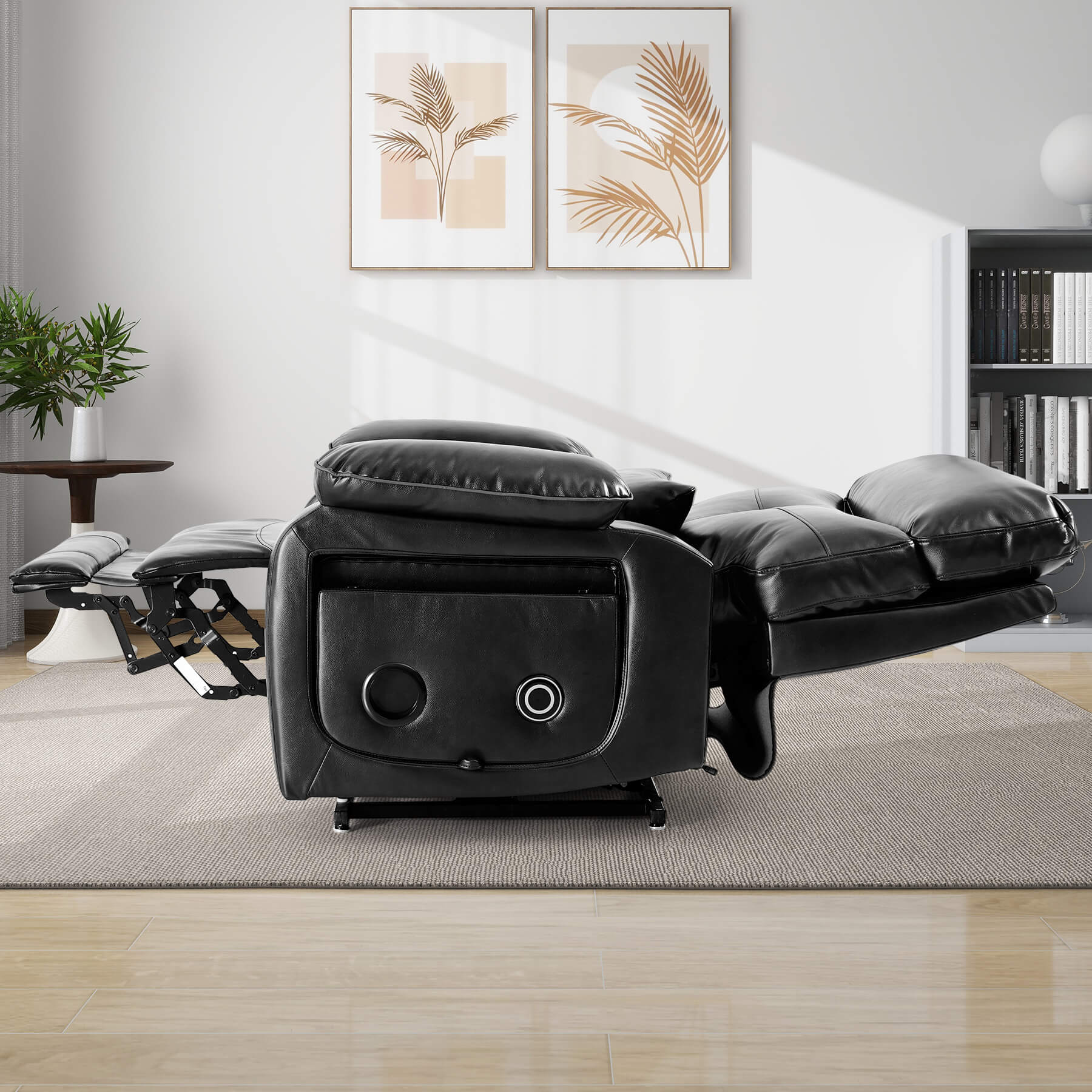 Infinite Position Power Lift Recliner Chair W/ Wireless Charger & Cup Holder, Vibration Massage & Heating, Genuine Leather - Image 32