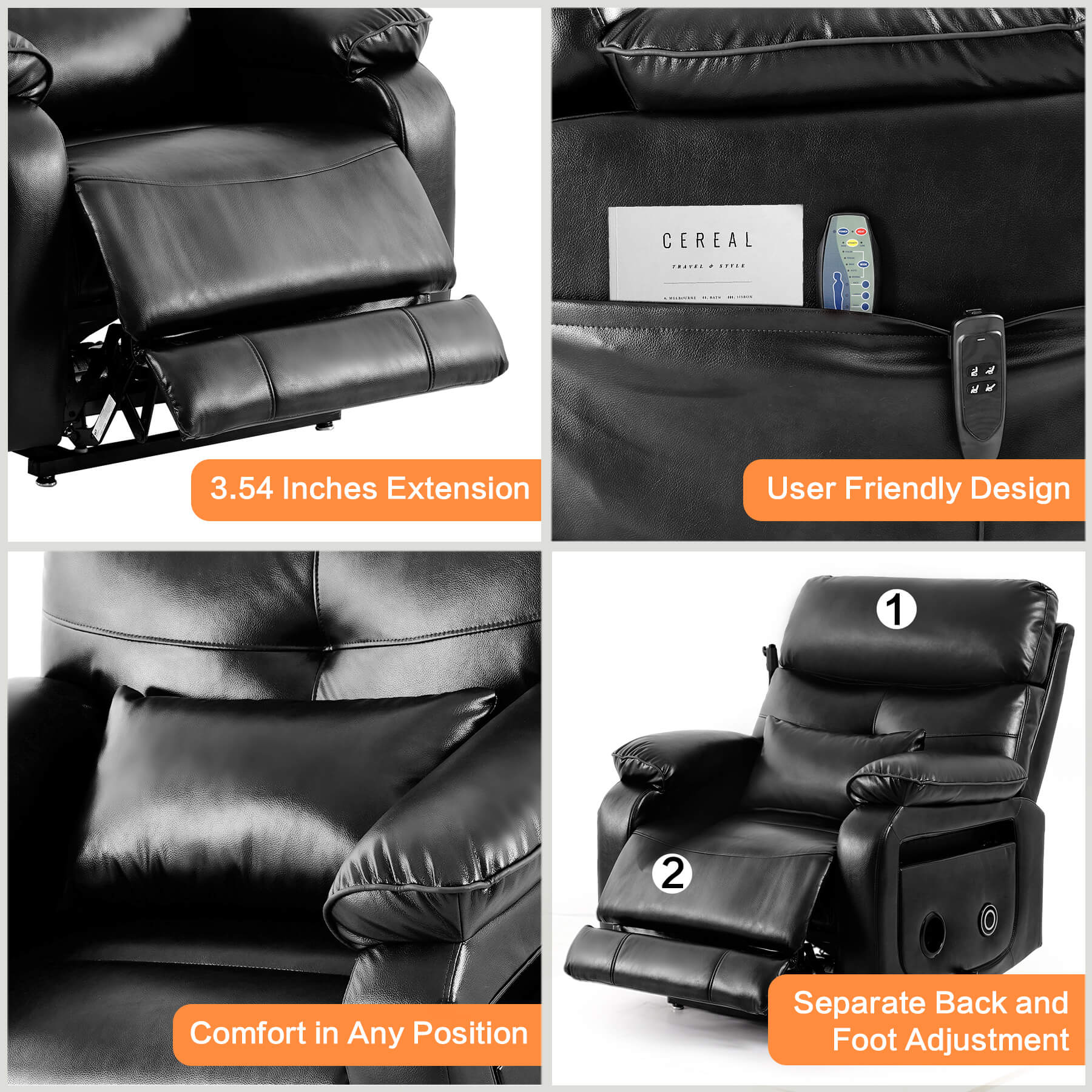 Infinite Position Power Lift Recliner Chair W/ Wireless Charger & Cup Holder, Vibration Massage & Heating, Genuine Leather - Image 39