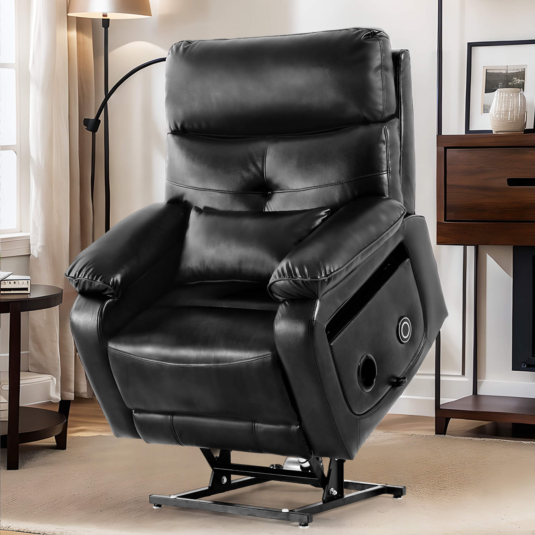Infinite Position Power Lift Recliner Chair W/ Wireless Charger & Cup Holder, Vibration Massage & Heating, Genuine Leather - Image 40