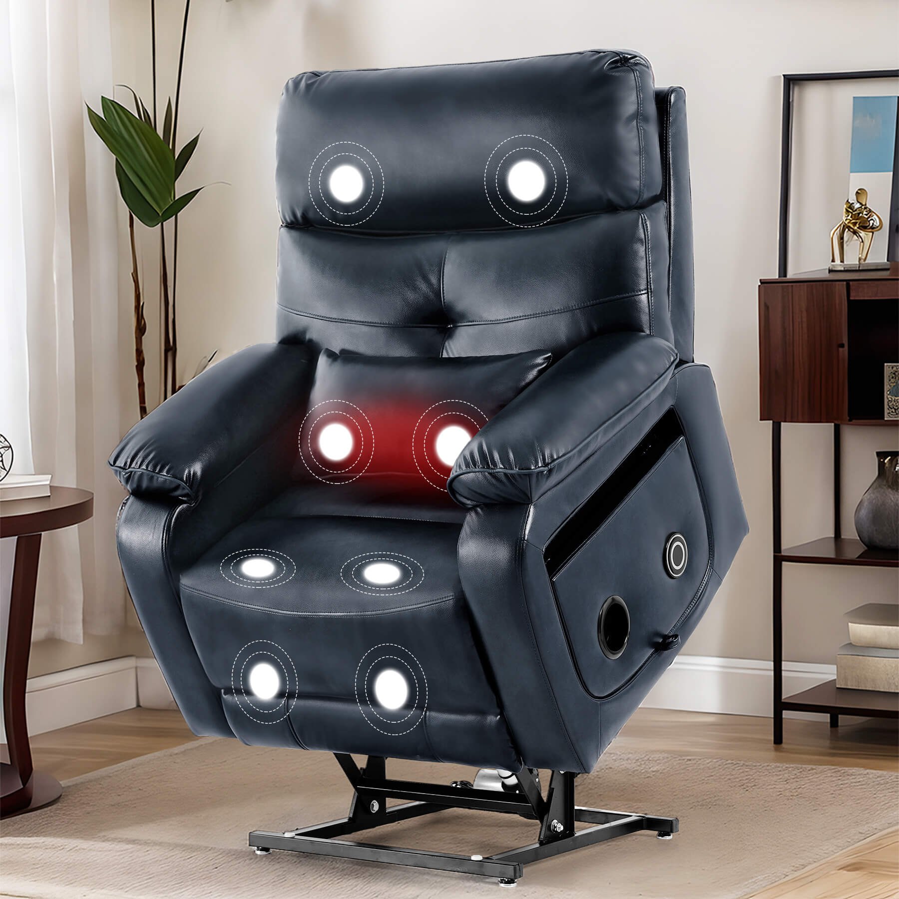 Infinite Position Power Lift Recliner Chair W/ Wireless Charger & Cup Holder, Vibration Massage & Heating, Genuine Leather - Image 41