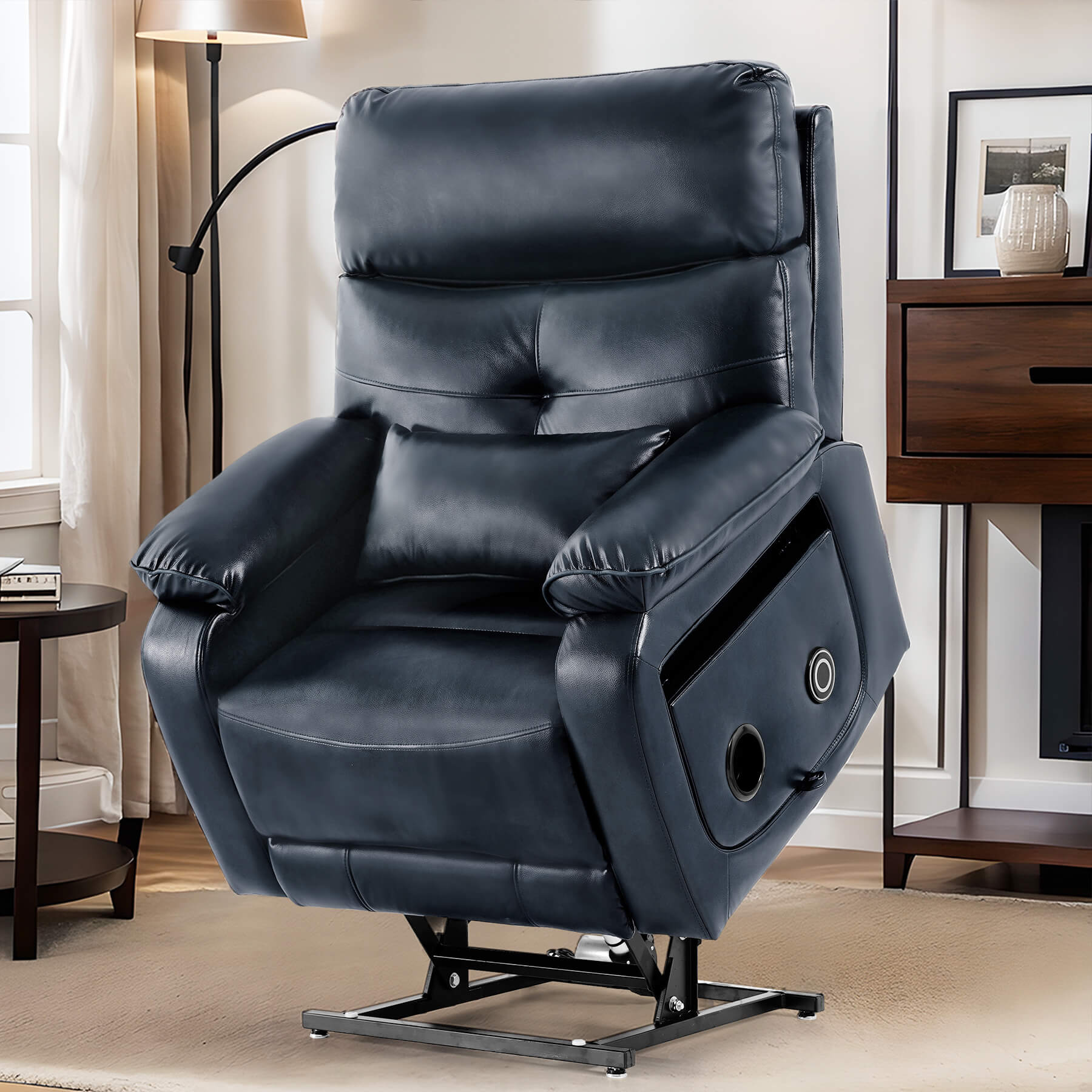 Infinite Position Power Lift Recliner Chair W/ Wireless Charger & Cup Holder, Vibration Massage & Heating, Genuine Leather - Image 50