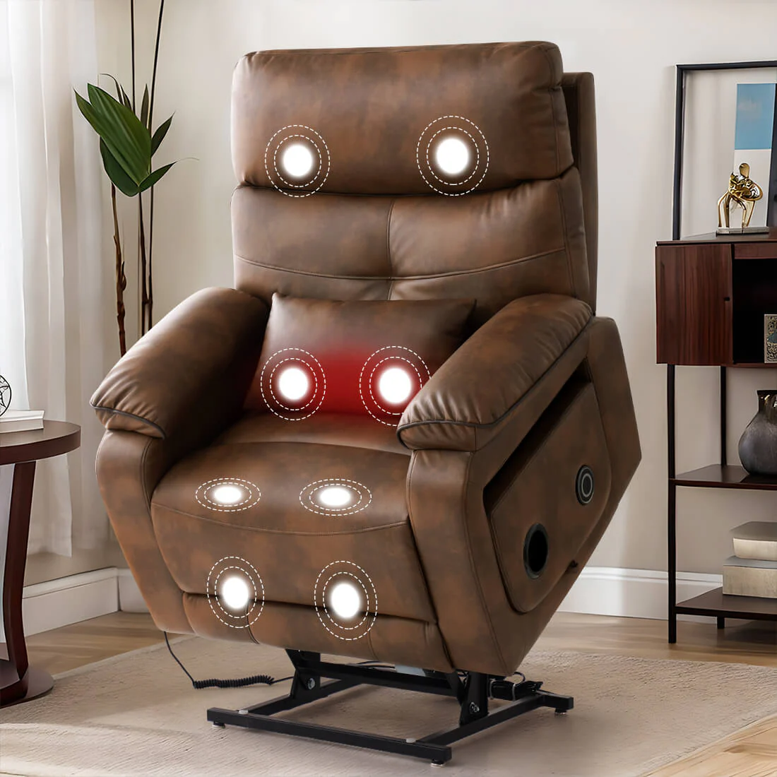 Infinite Position Power Lift Recliner Chair W/ Wireless Charger & Cup Holder, Vibration Massage & Heating, Genuine Leather - Image 51