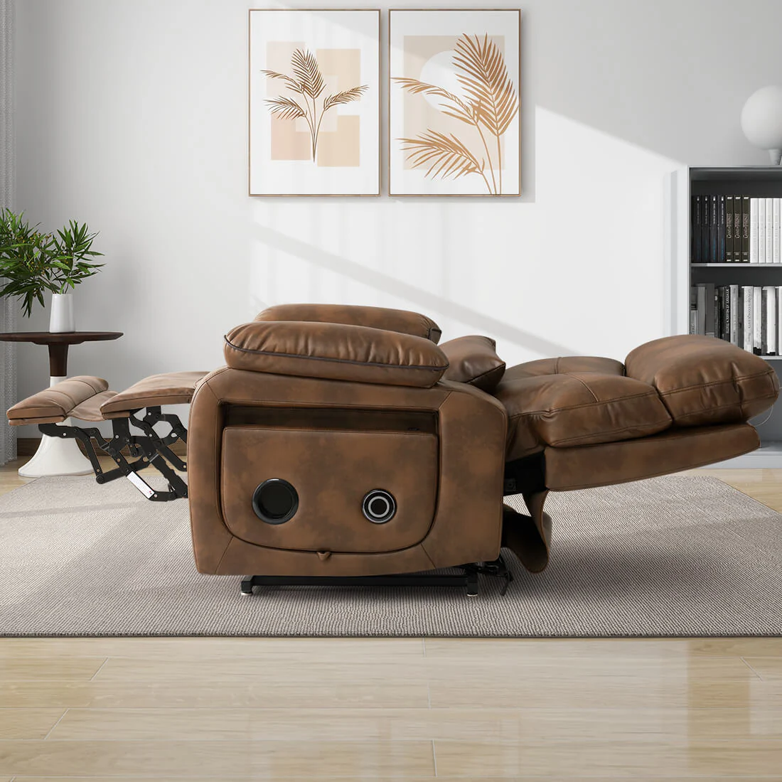 Infinite Position Power Lift Recliner Chair W/ Wireless Charger & Cup Holder, Vibration Massage & Heating, Genuine Leather - Image 52
