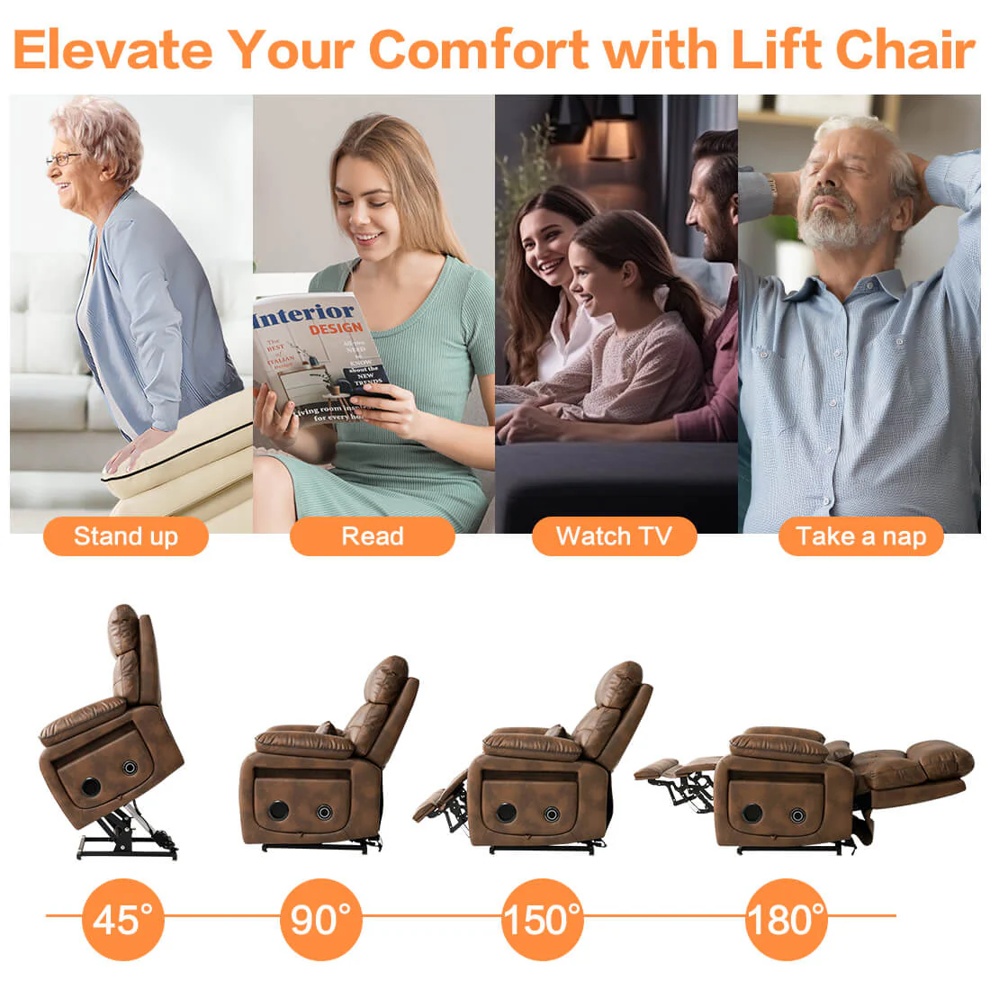 Infinite Position Power Lift Recliner Chair W/ Wireless Charger & Cup Holder, Vibration Massage & Heating, Genuine Leather - Image 55