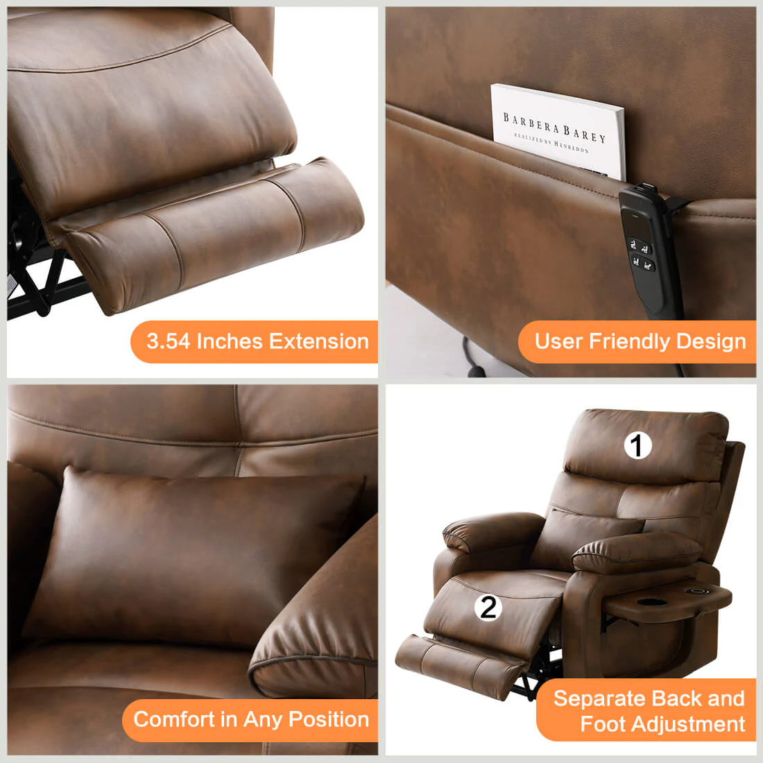Infinite Position Power Lift Recliner Chair W/ Wireless Charger & Cup Holder, Vibration Massage & Heating, Genuine Leather - Image 59